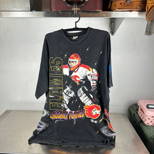 Vintage 90s Calgary Flames Hockey NHL Bulletin Athletic AOP Single Stitch T-shirt