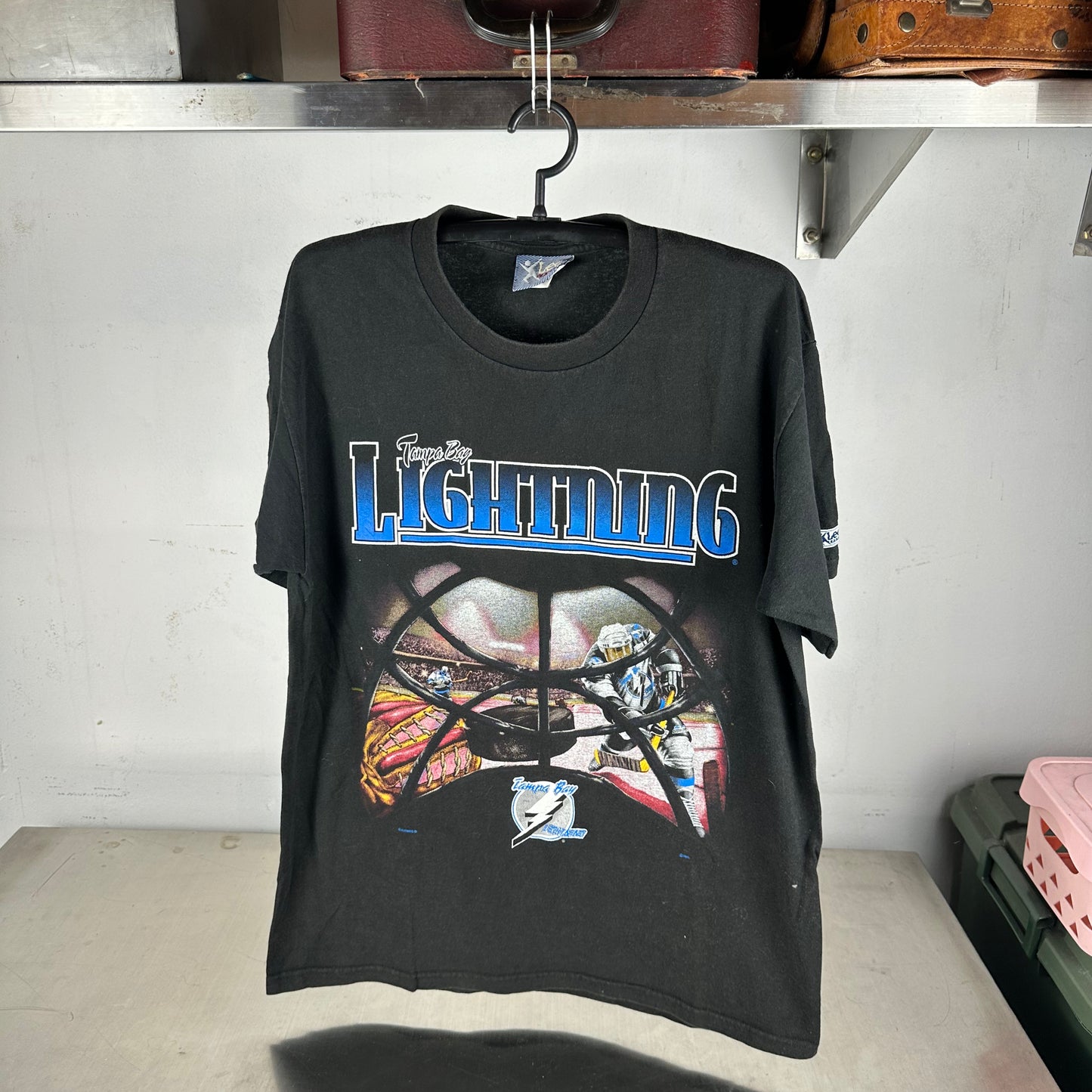 Vintage 90s Tampa Bay Lightning Hockey NHL Helmet Graphic T-shirt