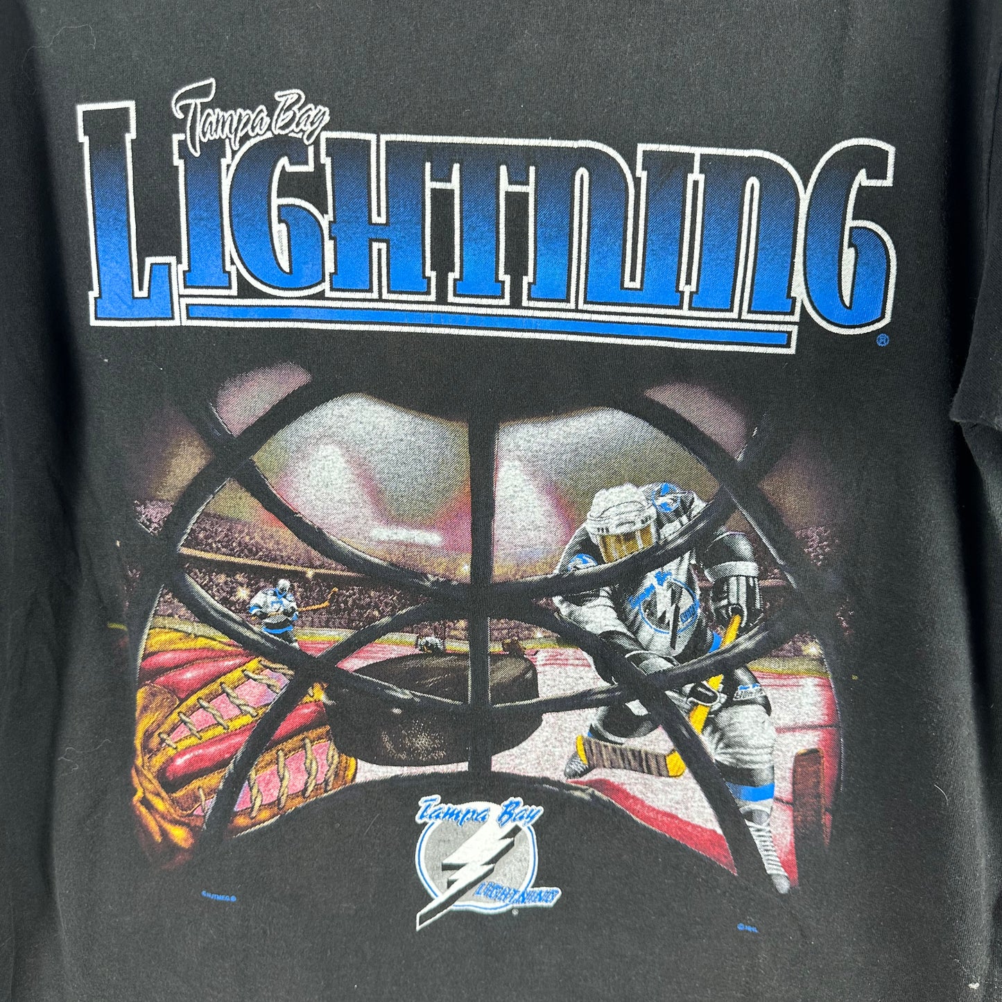 Vintage 90s Tampa Bay Lightning Hockey NHL Helmet Graphic T-shirt