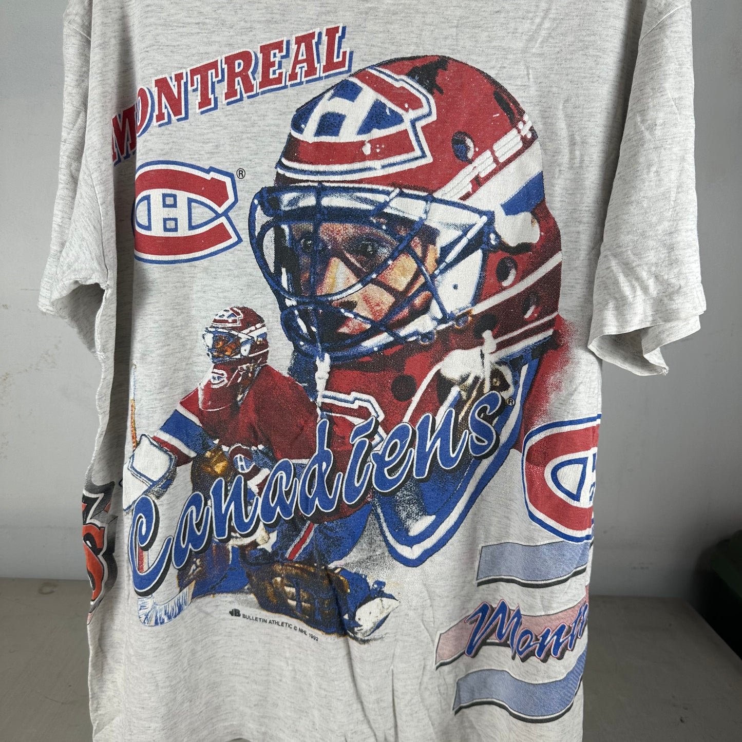Vintage 1992 Montreal Canadiens Hockey NHL Bulletin Athletic AOP Single Stitch T-shirt