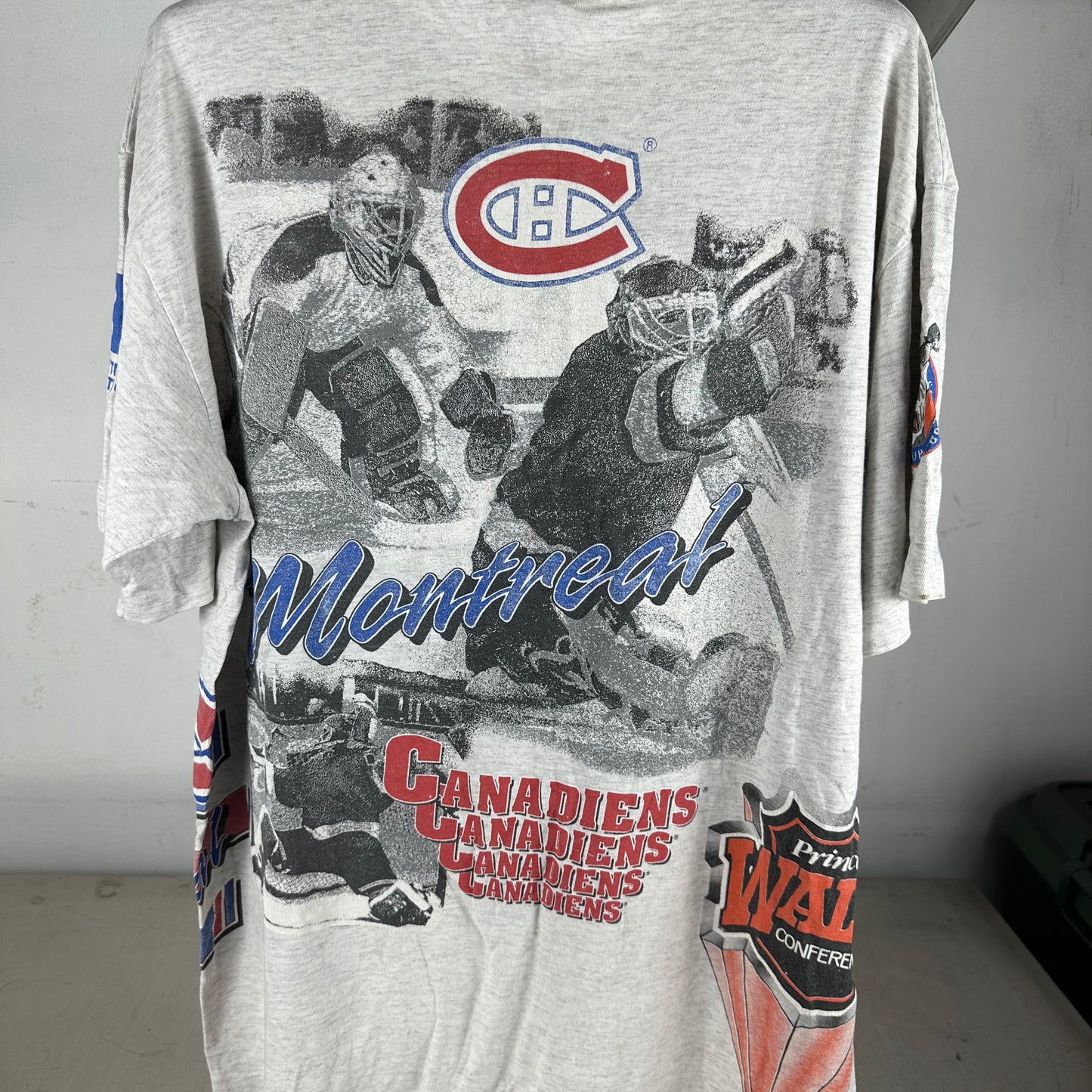 Vintage 1992 Montreal Canadiens Hockey NHL Bulletin Athletic AOP Single Stitch T-shirt
