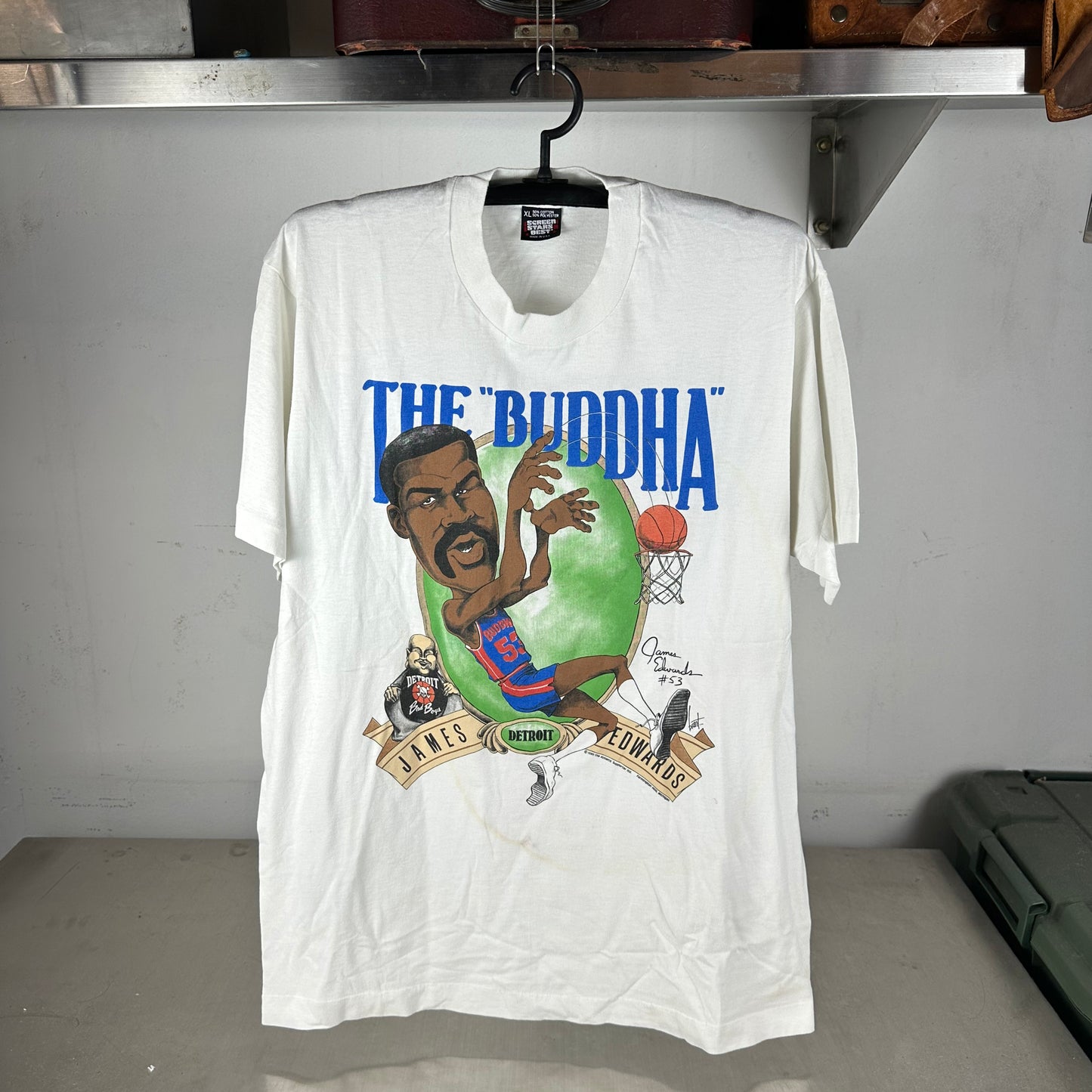 Vintage 1990 James Edwards The Buddha Detroit Pistons NBA Caricature T-shirt