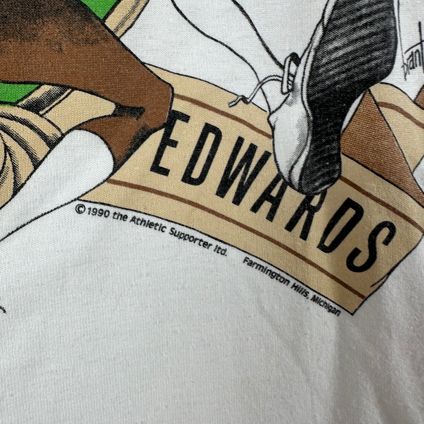 Vintage 1990 James Edwards The Buddha Detroit Pistons NBA Caricature T-shirt