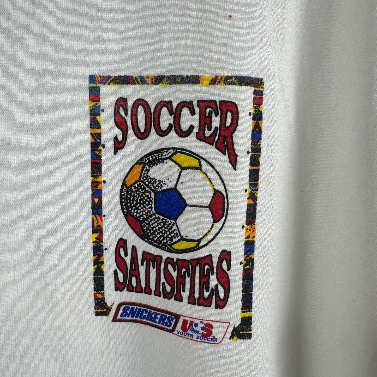 Vintage 1994 Snickers Soccer Satisfies Graphic Single Stitch T-shirt