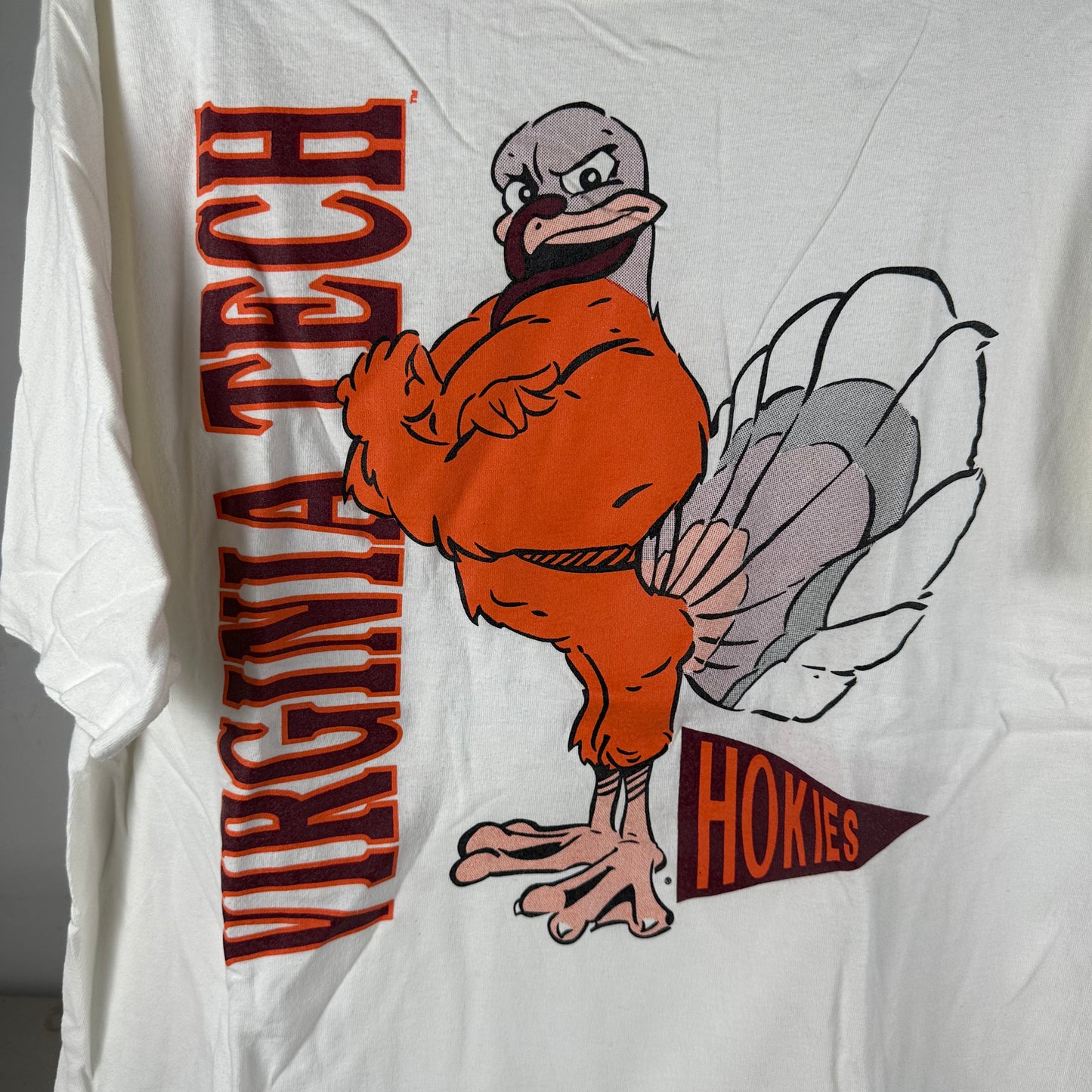 Vintage 90s Virginia Tech Hokies NCAA Mascot Double Sided Graphic T-shirt