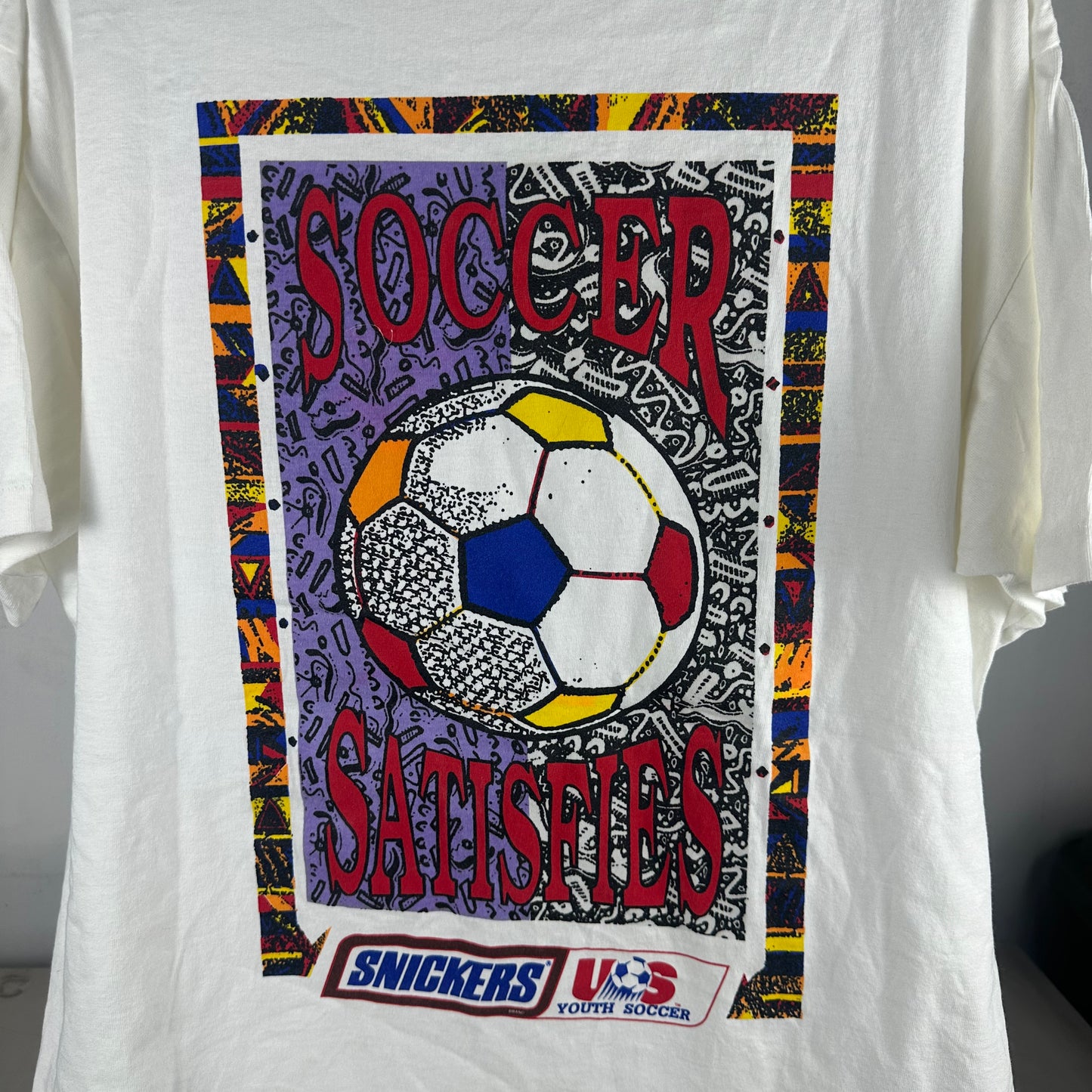 Vintage 1994 Snickers Soccer Satisfies Graphic Single Stitch T-shirt