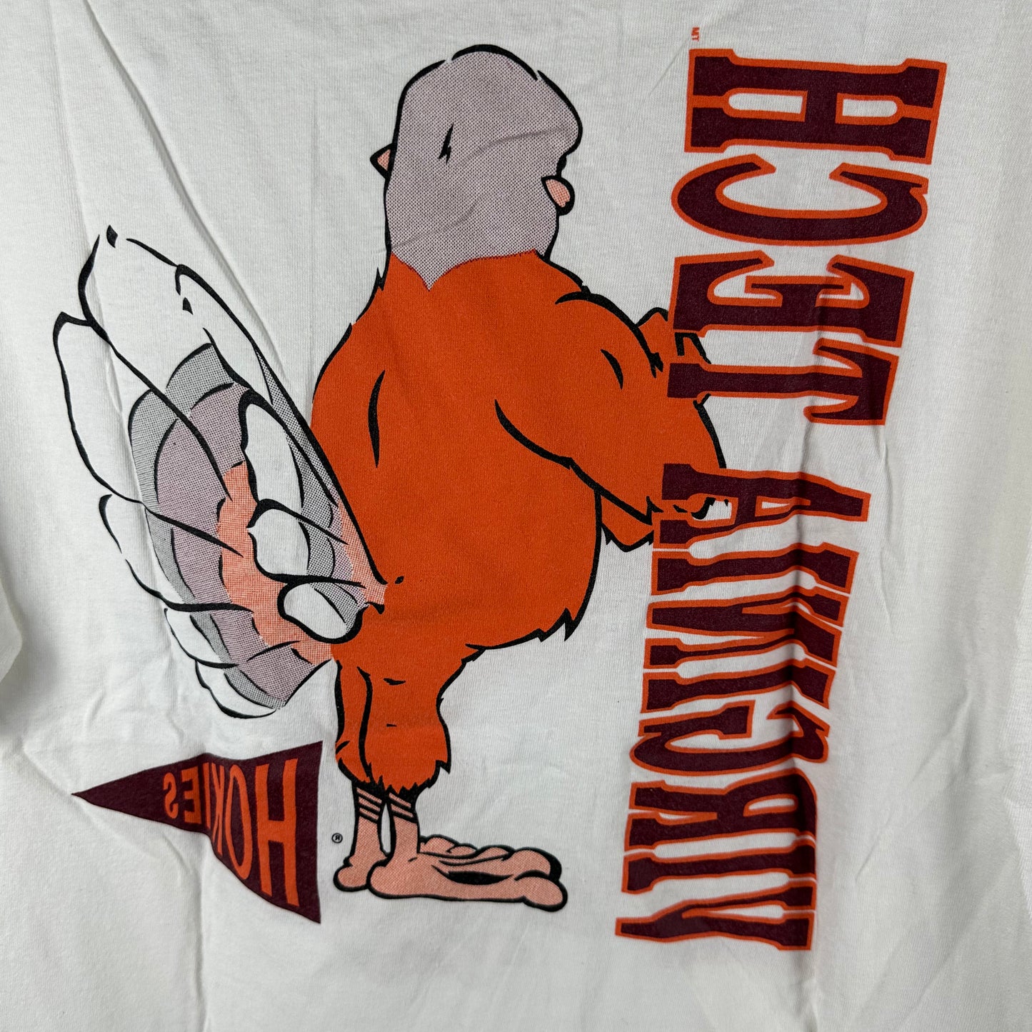 Vintage 90s Virginia Tech Hokies NCAA Mascot Double Sided Graphic T-shirt