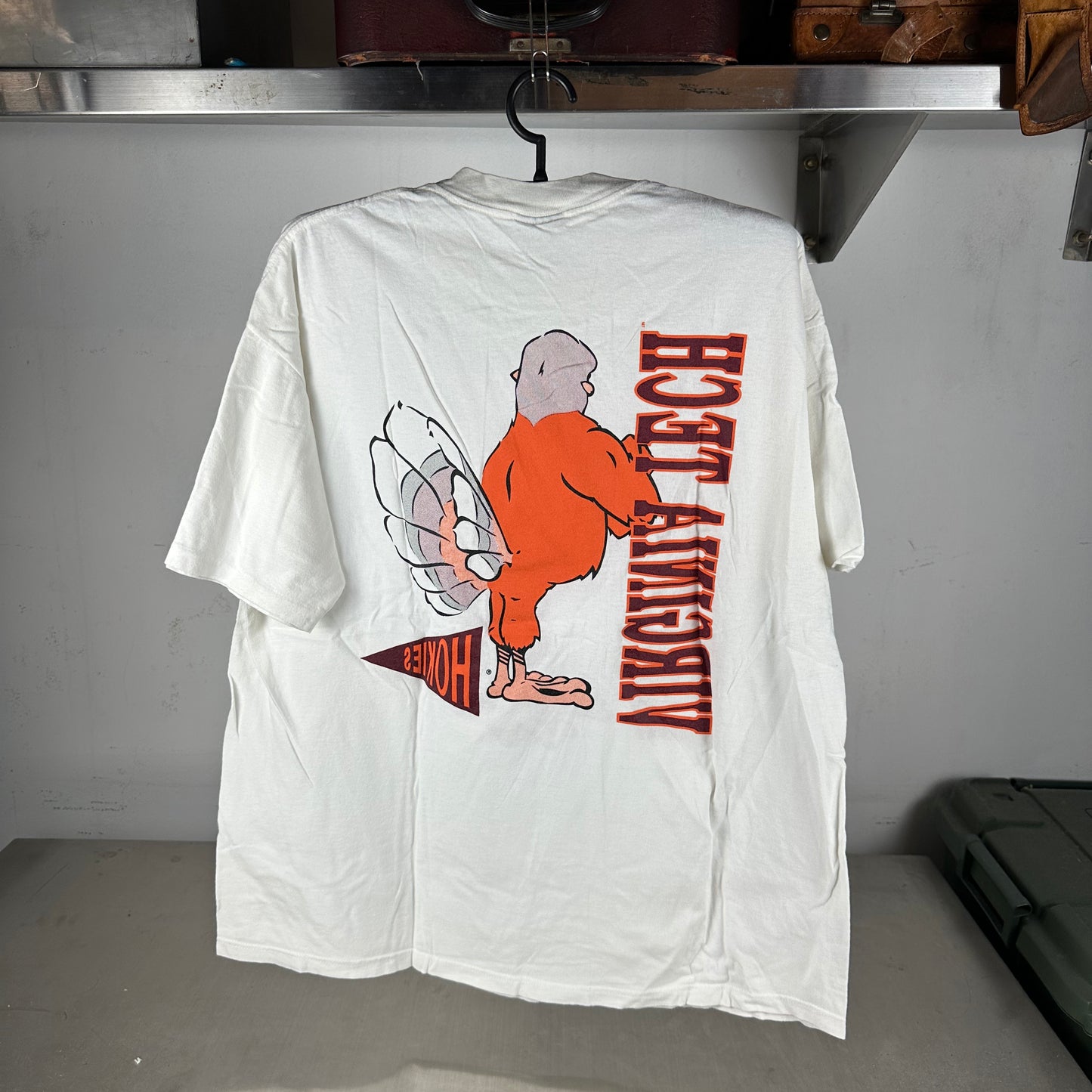 Vintage 90s Virginia Tech Hokies NCAA Mascot Double Sided Graphic T-shirt