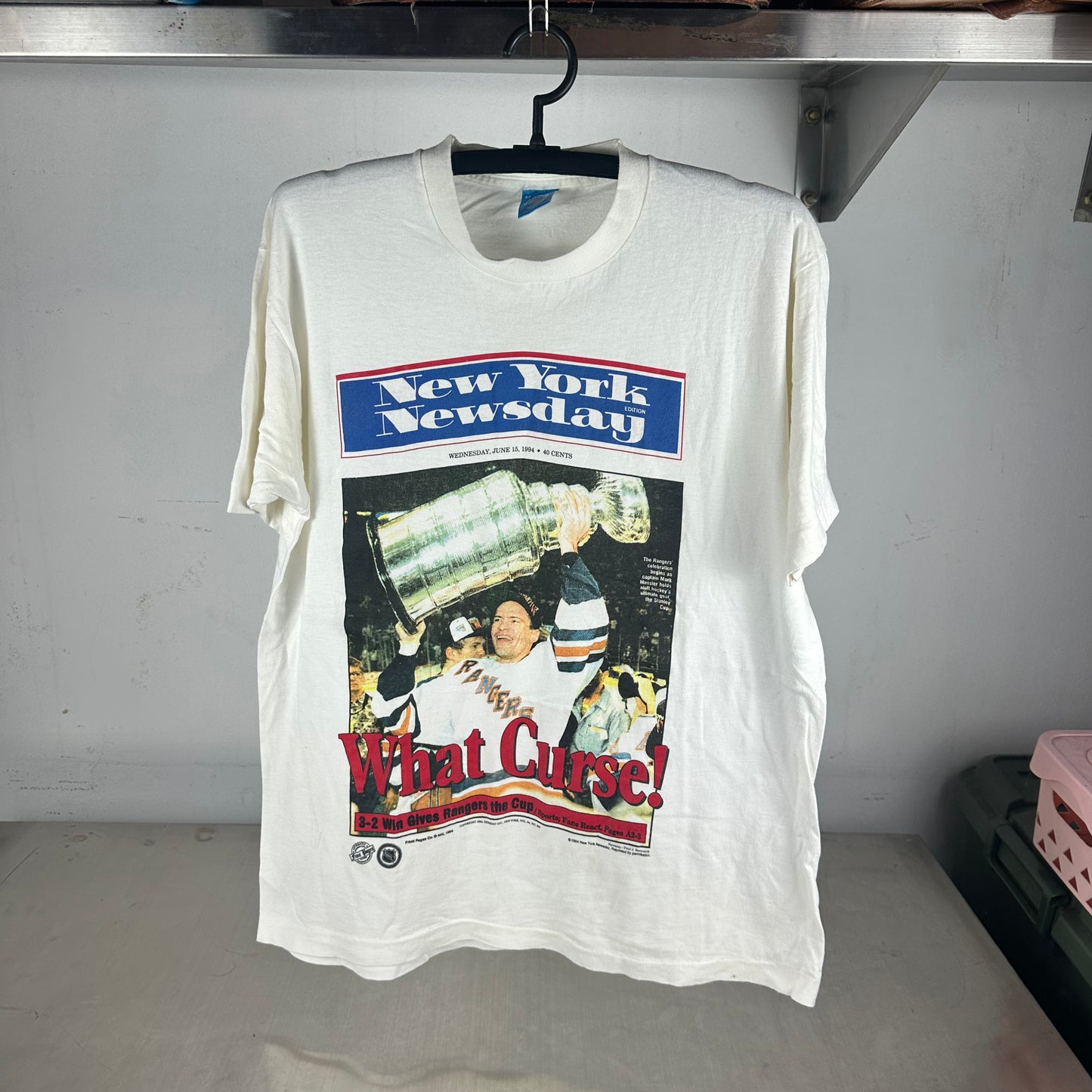 Vintage 1994 New York Rangers NHL What Curse! Newspaper Single Stitch T-shirt