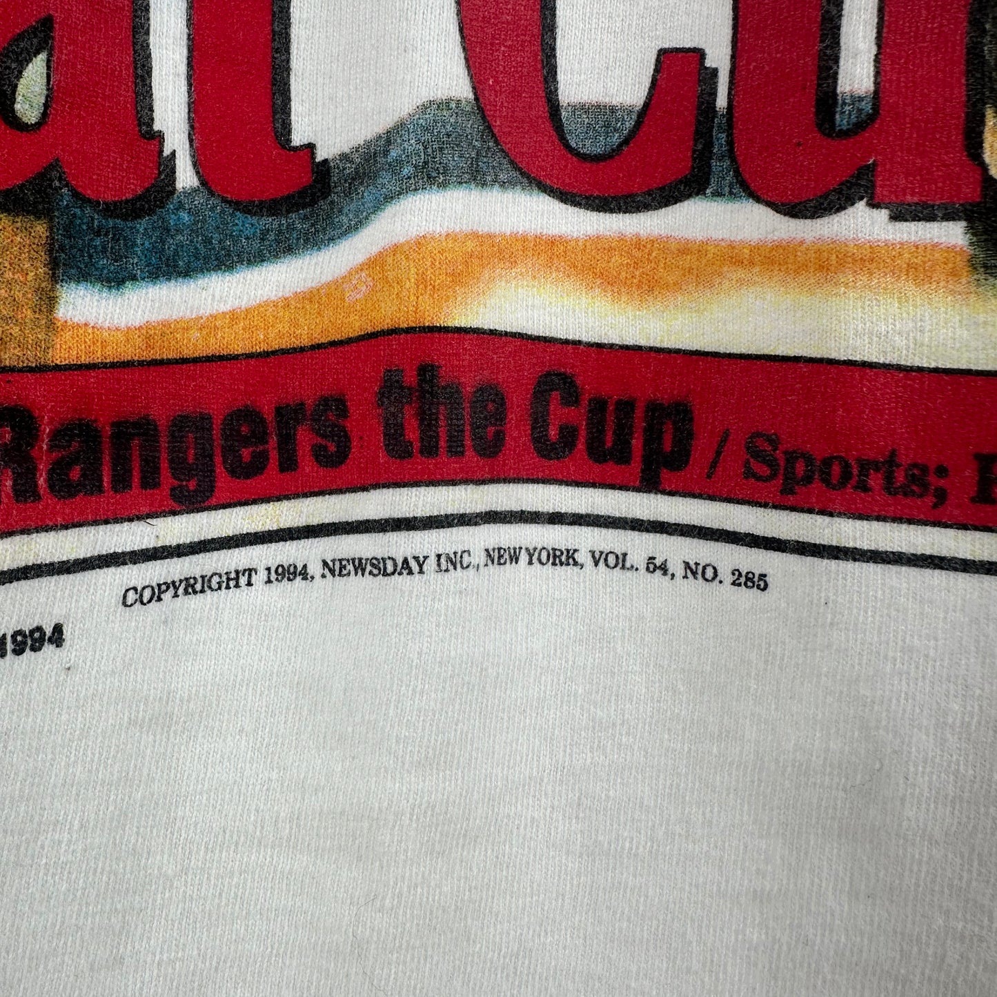 Vintage 1994 New York Rangers NHL What Curse! Newspaper Single Stitch T-shirt