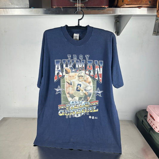 Vintage 90s Troy Aikman Dallas Cowboys NFL Graphic Single Stitch T-shirt