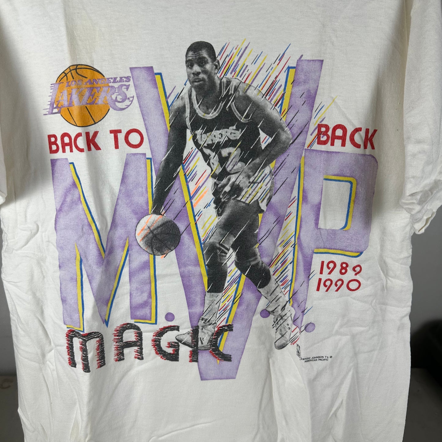 Vintage 1990 Magic Johnson LA Lakers NBA Back to Back MVP Single Stitch T-shirt