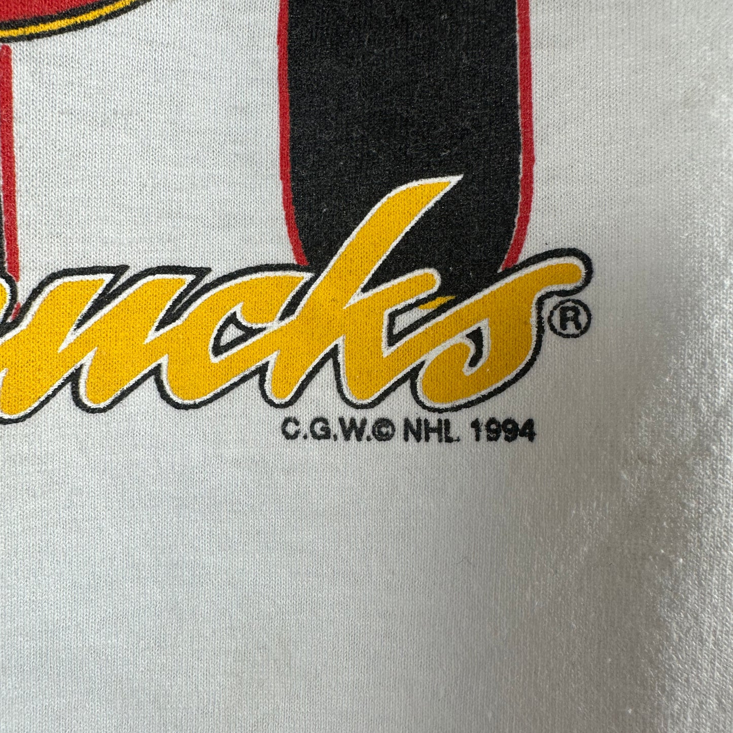 Vintage 1994 Vancouver Canucks NHL White Hot! Single Stitch T-shirt