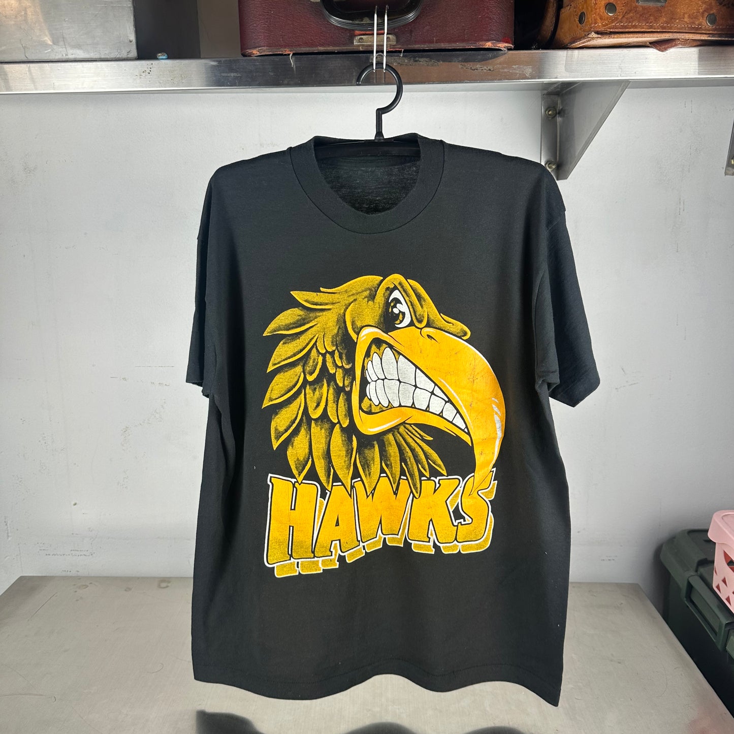 Vintage 90s Hawthorn Hawks AFL Mascot Big Face Single Stitch T-shirt