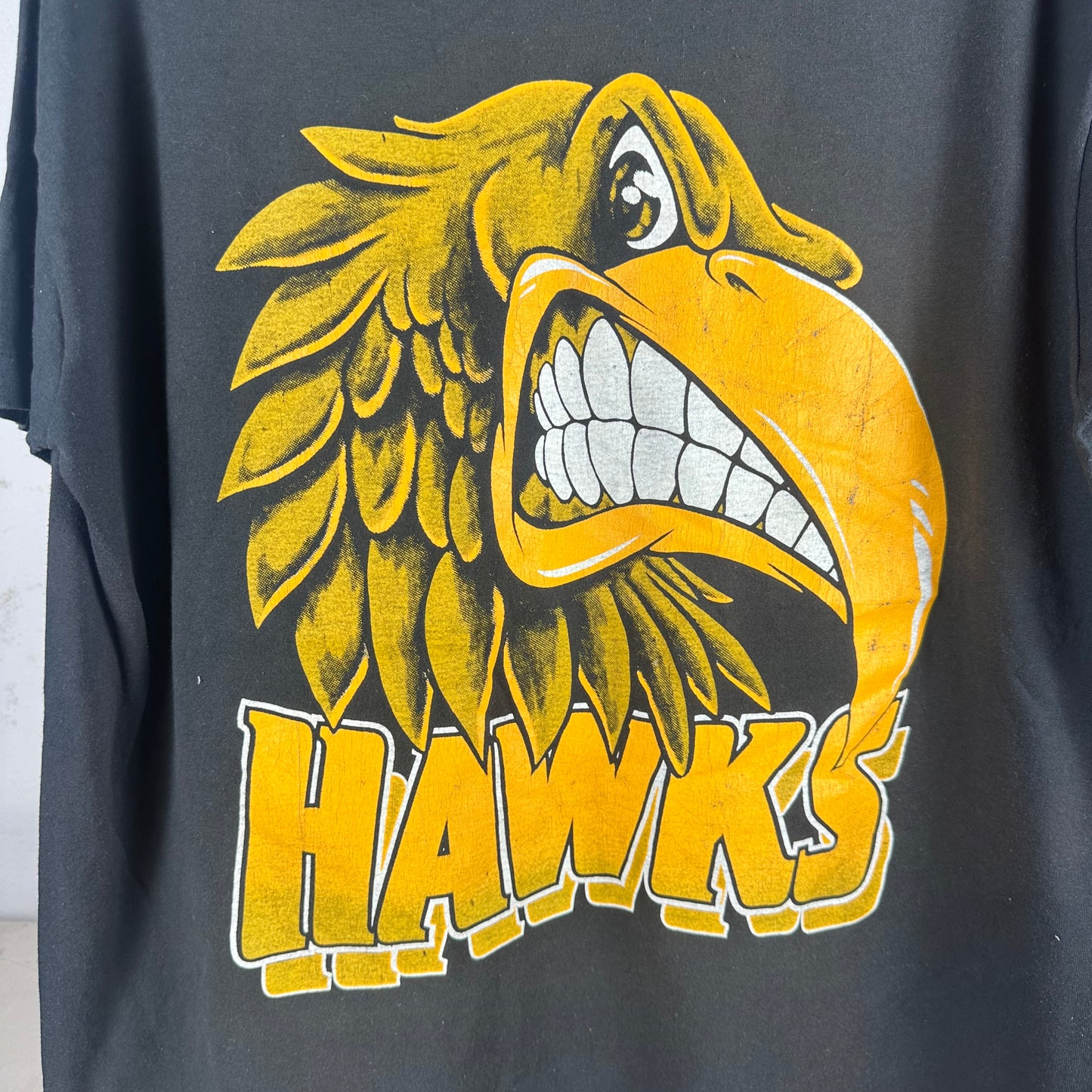 Vintage 90s Hawthorn Hawks AFL Mascot Big Face Single Stitch T-shirt