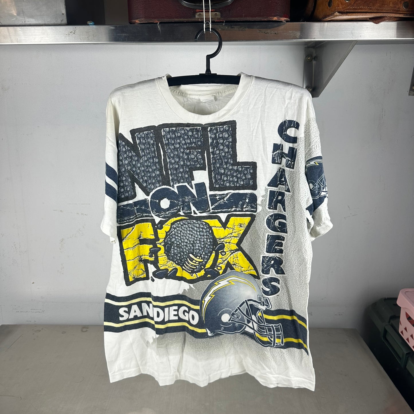 Vintage 1996 San Diego Chargers NFL On Fox AOP Single Stitch T-shirt