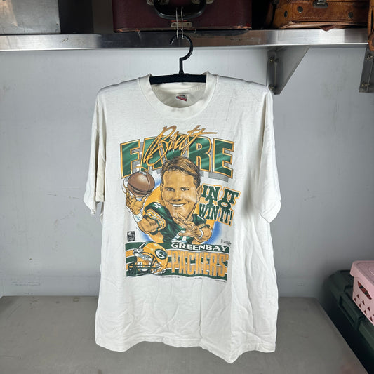 Vintage 1995 Brett Favre Green Bay Packers NFL Caricature Single Stitch T-shirt