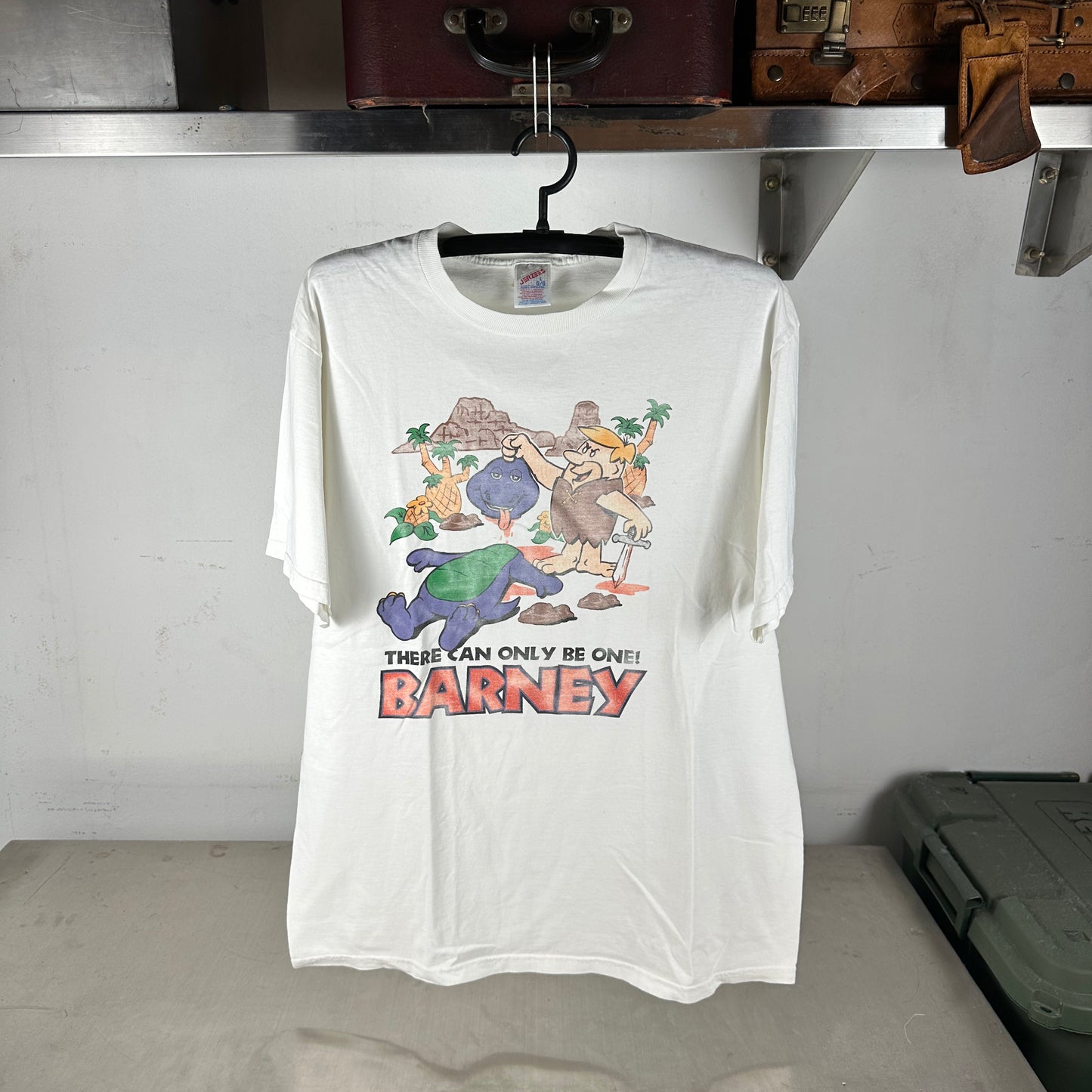 Vintage 90s There Can Only Be One! Barney Cartoon Parody Graphic T-Shirt