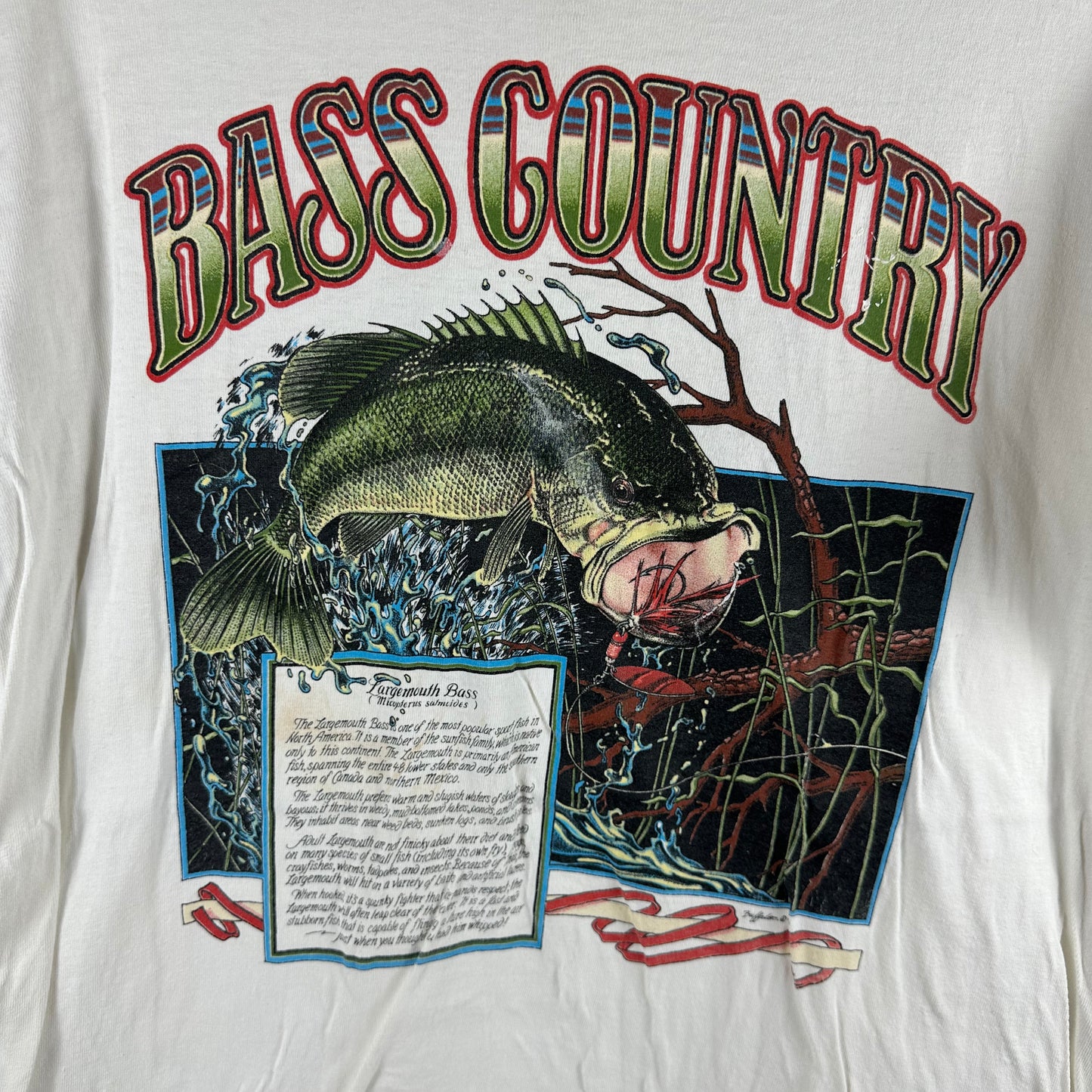 Vintage 1989 Bass Country Largemouth Bass Fishing Graphic Single Stitch T-shirt