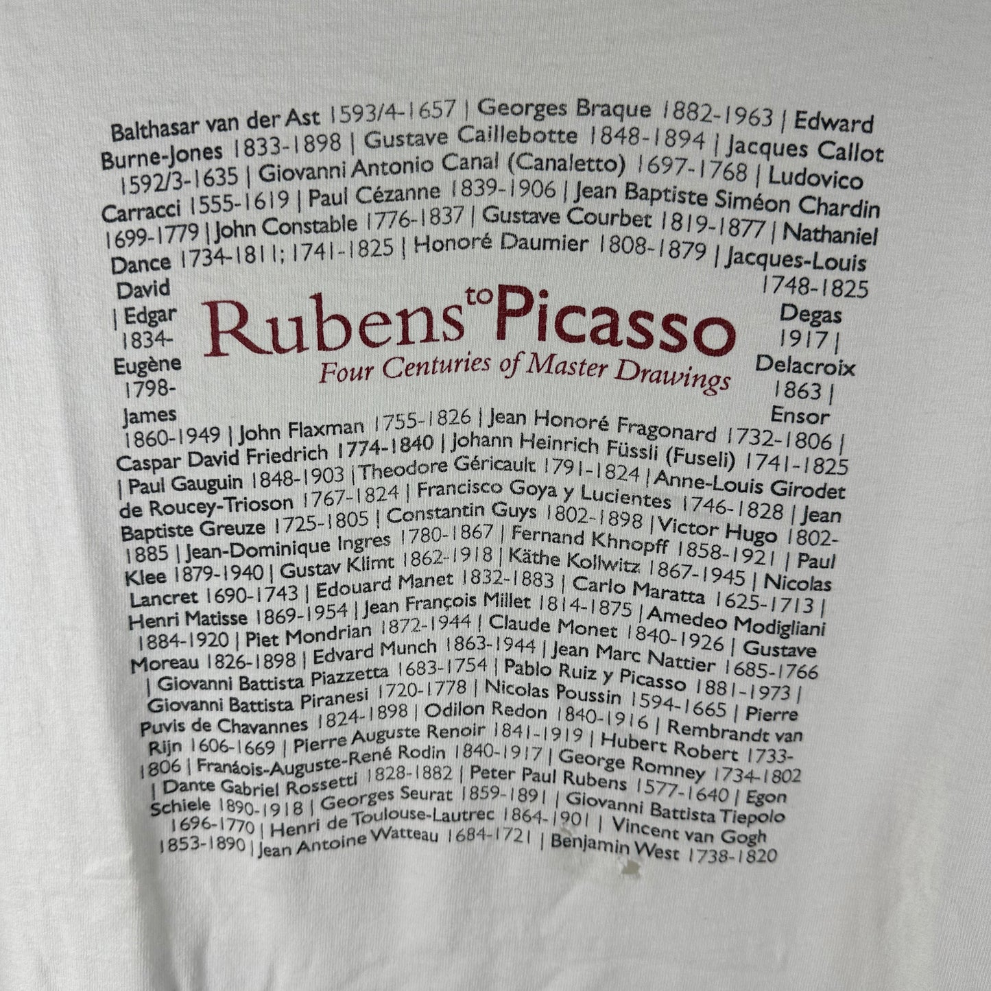 Vintage 90s Rubens to Picasso Four Centuries of Master Drawings Art Single Stitch T-Shirt