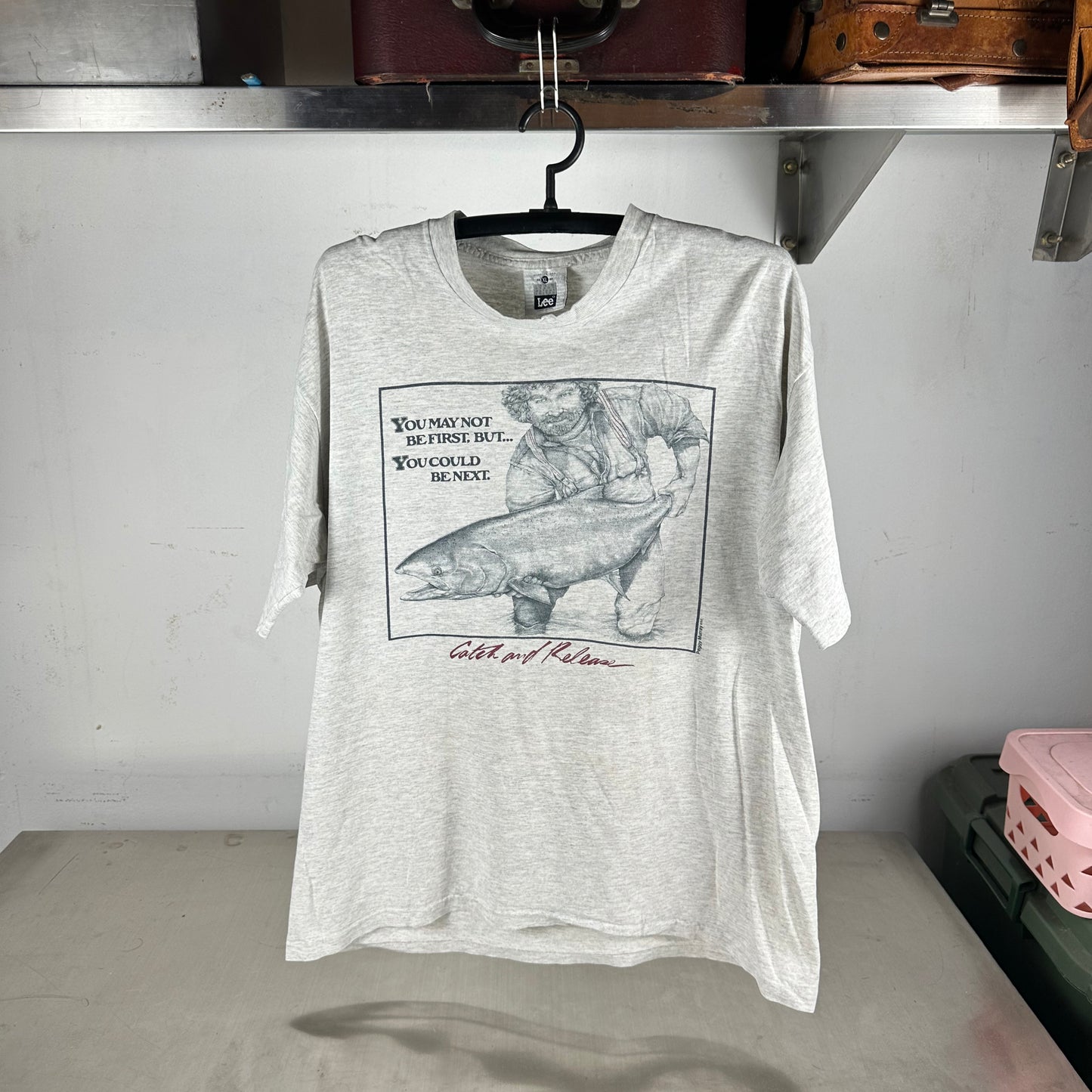 Vintage 1992 Peggy Murray Catch and Release Fishing Graphic Single Stitch T-shirt