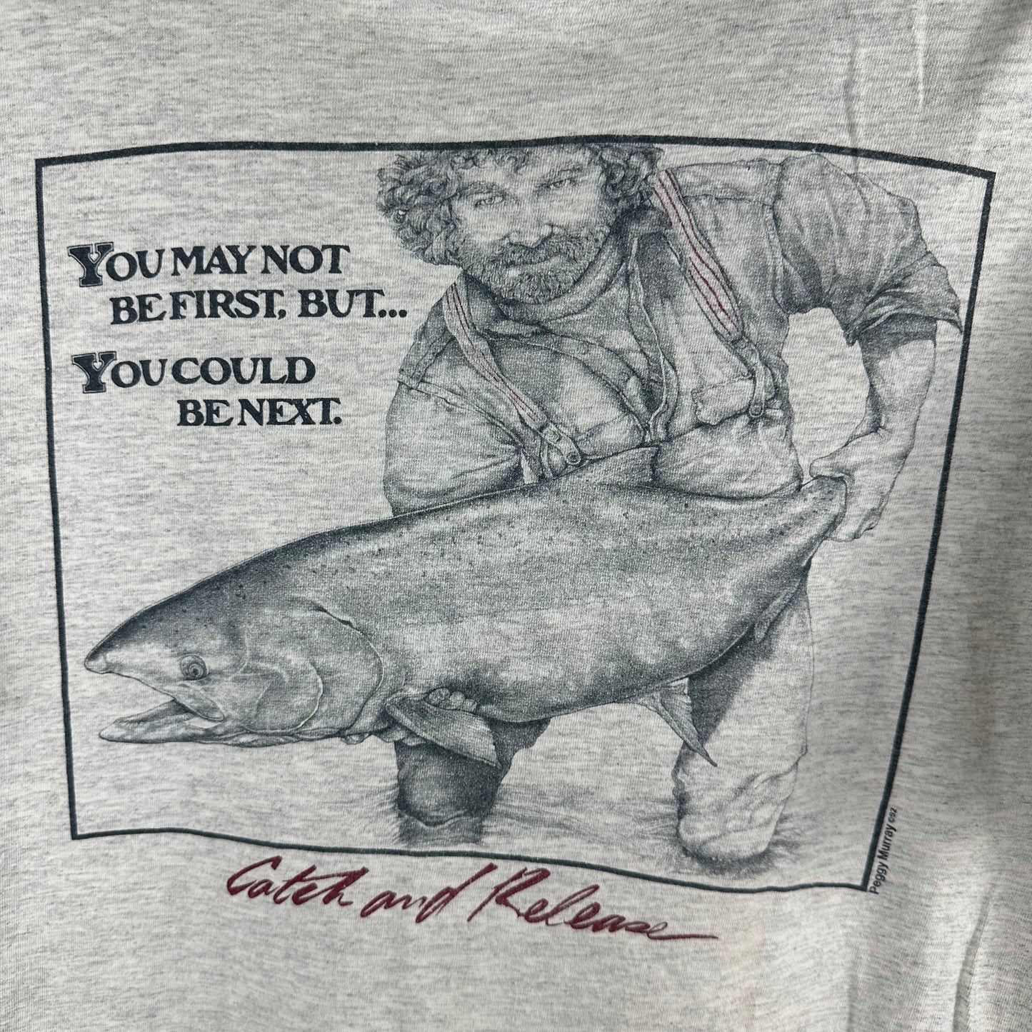Vintage 1992 Peggy Murray Catch and Release Fishing Graphic Single Stitch T-shirt
