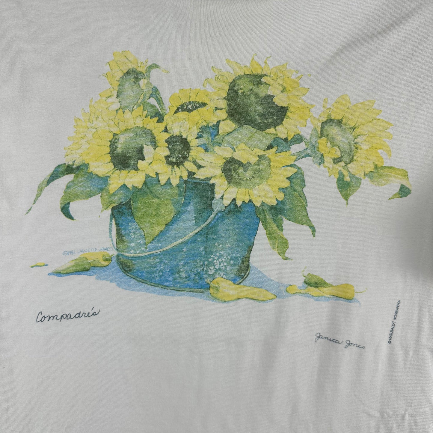 Vintage 1992 Sunflowers Compadres Janette Jones Artwork Single Stitch T-shirt