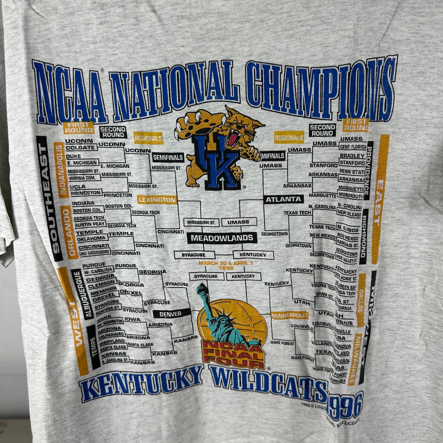 Vintage 1996 Kentucky Wildcats Basketball NCAA National Champions Single Stitch T-Shirt