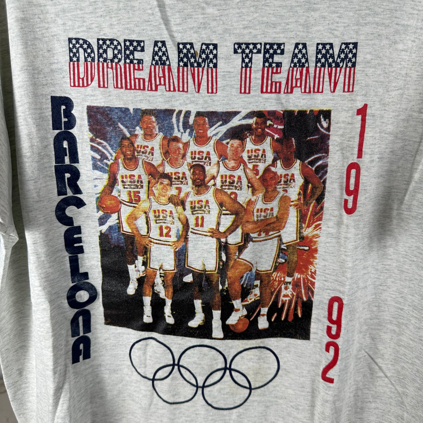 Vintage 1992 USA Dream Team Olympics Basketball Squad Photo Single Stitch T-Shirt