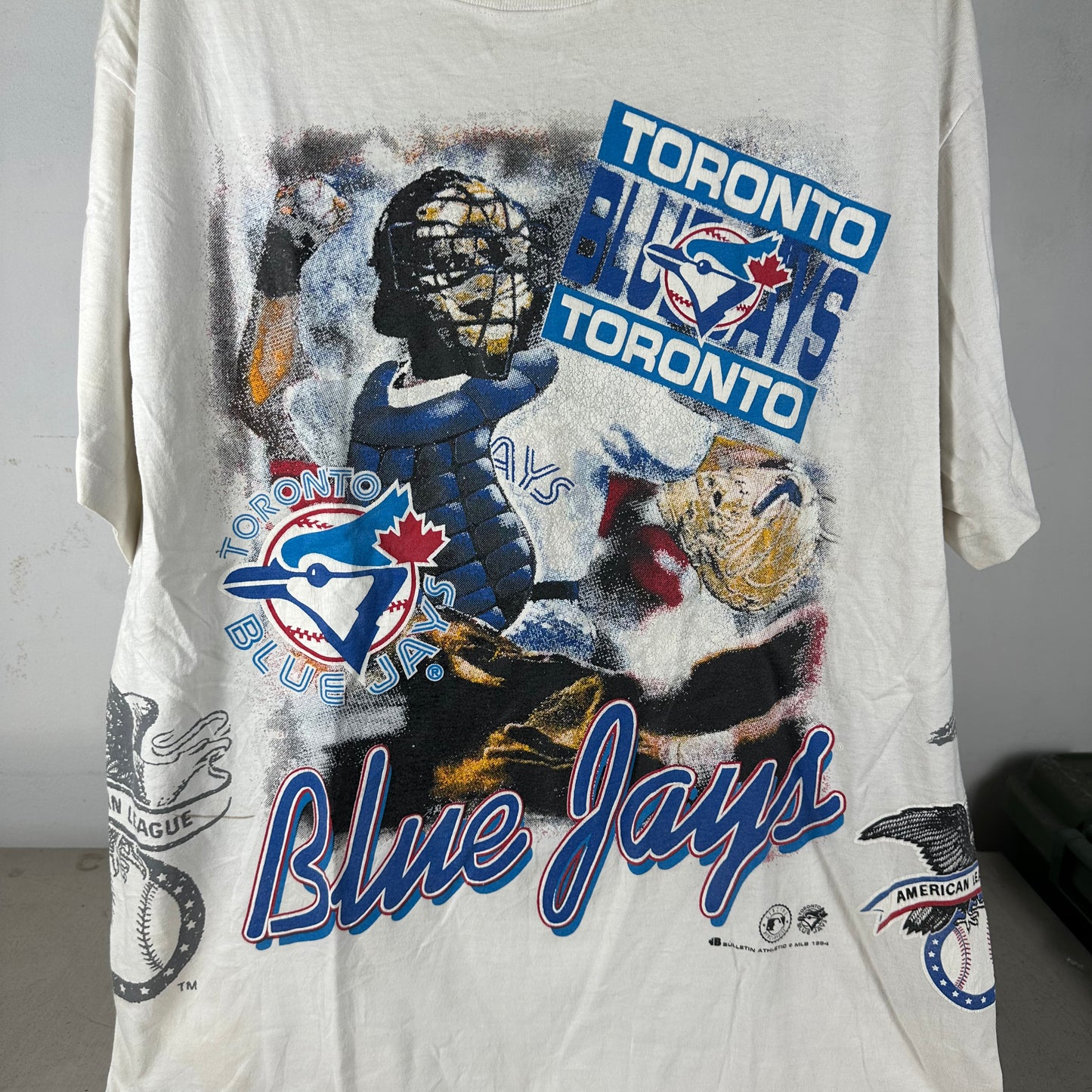 Vintage 1994 Toronto Blue Jays Bulletin Athletic MLB AOP Single Stitch T-Shirt