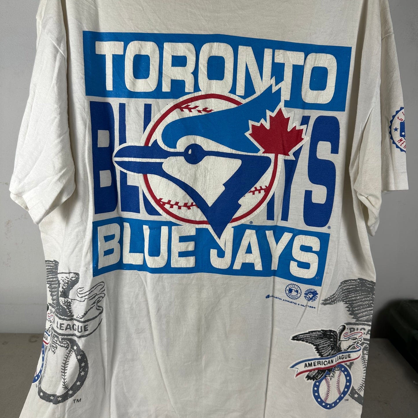 Vintage 1994 Toronto Blue Jays Bulletin Athletic MLB AOP Single Stitch T-Shirt
