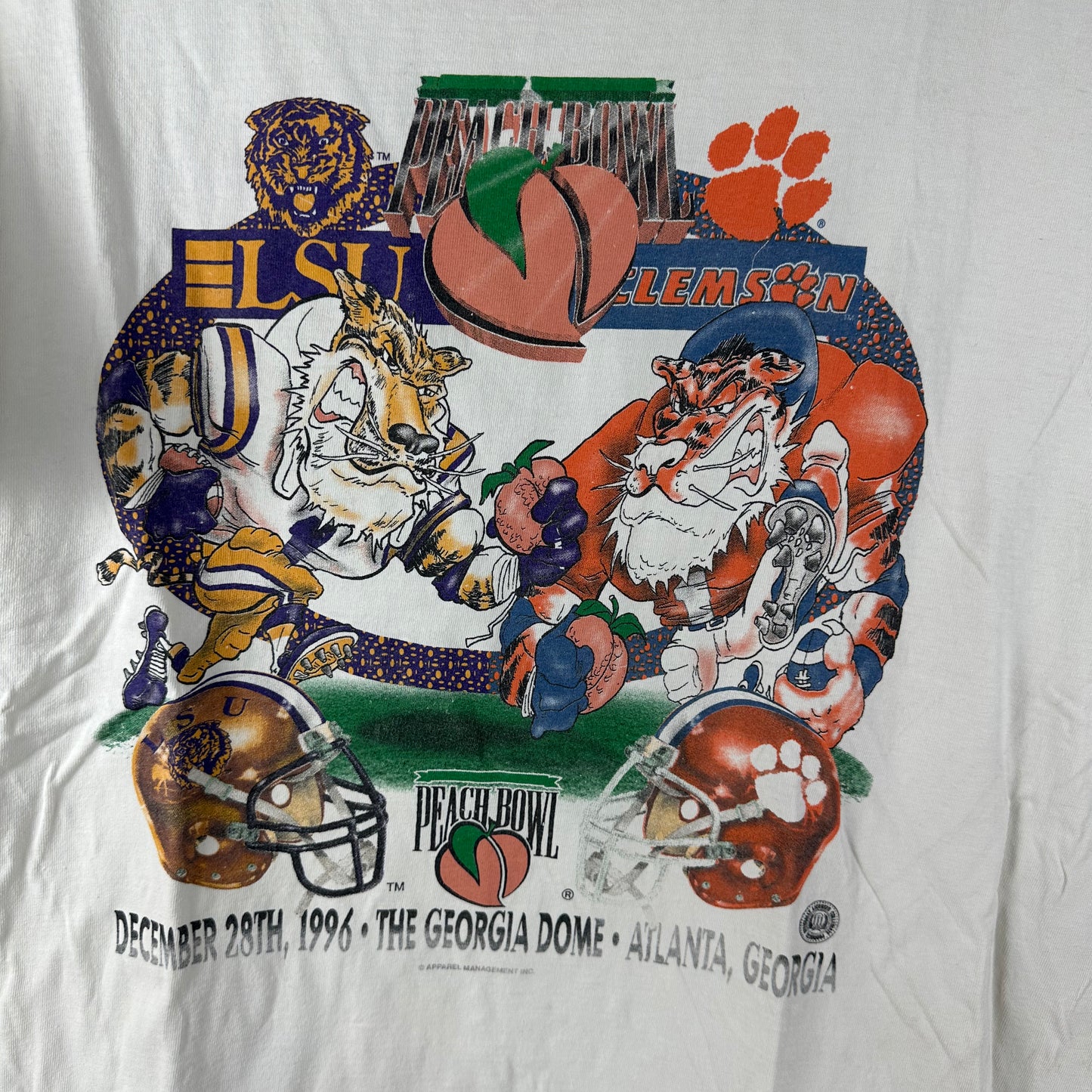 Vintage 1996 NCAA Peach Bowl LSU Tigers VS Clemson Tigers Single Stitch T-Shirt