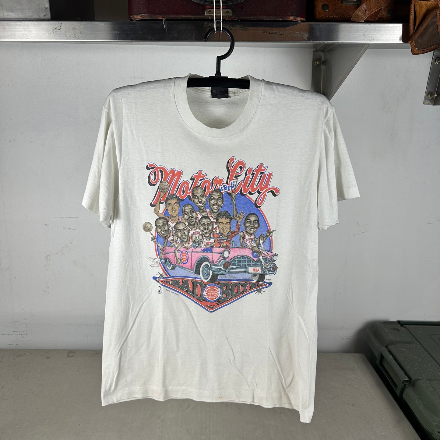 Vintage 80s Detroit Pistons Bad Boys Motor City NBA Caricature Single Stitch T-Shirt