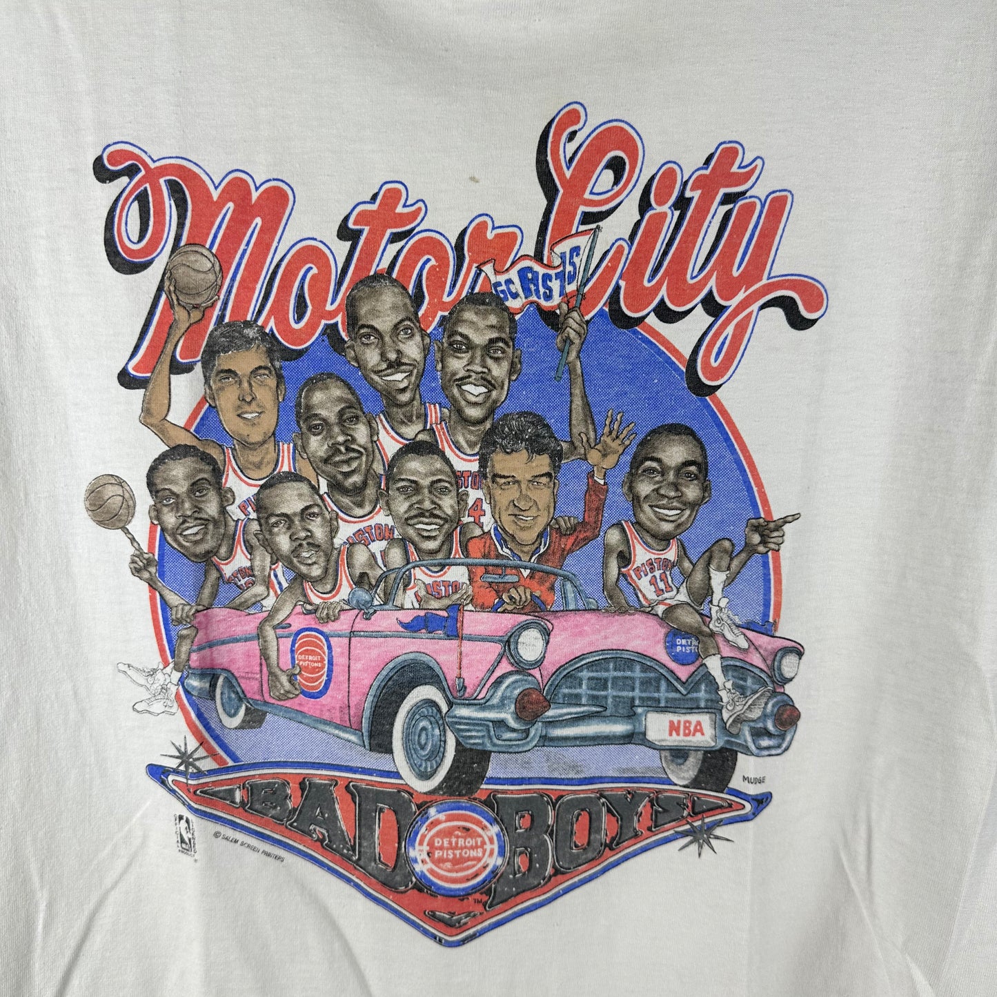 Vintage 80s Detroit Pistons Bad Boys Motor City NBA Caricature Single Stitch T-Shirt