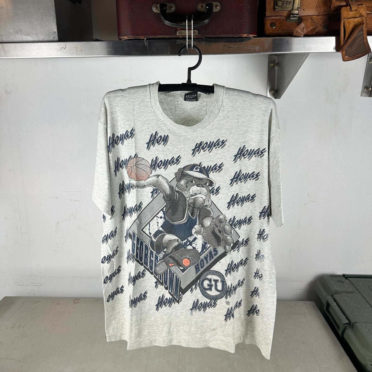 Vintage 90s Georgetown Hoyas Basketball NCAA Mascot AOP Single Stitch T-Shirt