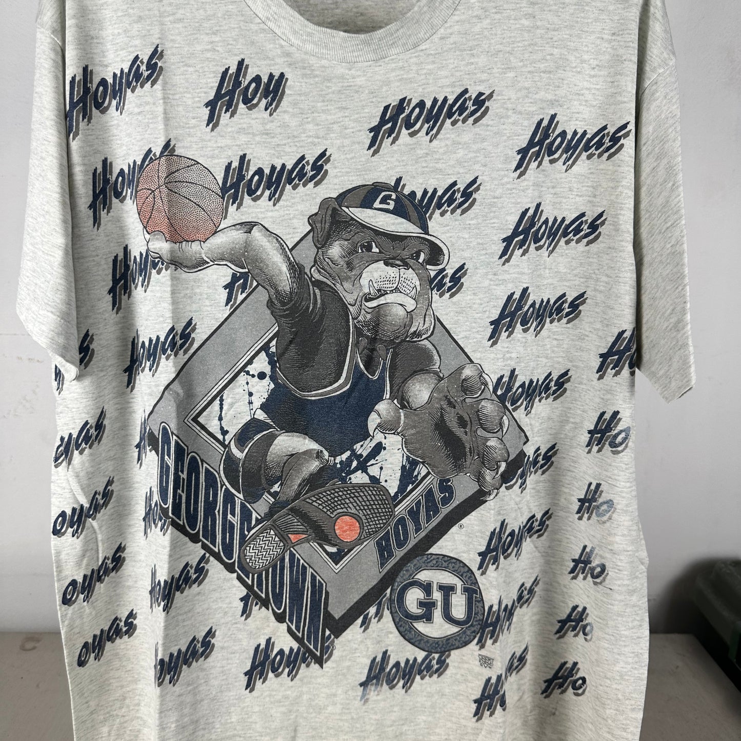 Vintage 90s Georgetown Hoyas Basketball NCAA Mascot AOP Single Stitch T-Shirt