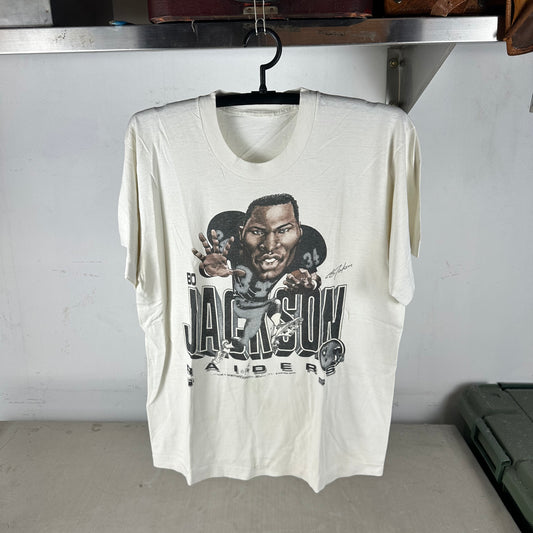 Vintage 90s Bo Jackson Los Angeles Raiders NFL Caricature Single Stitch T-Shirt