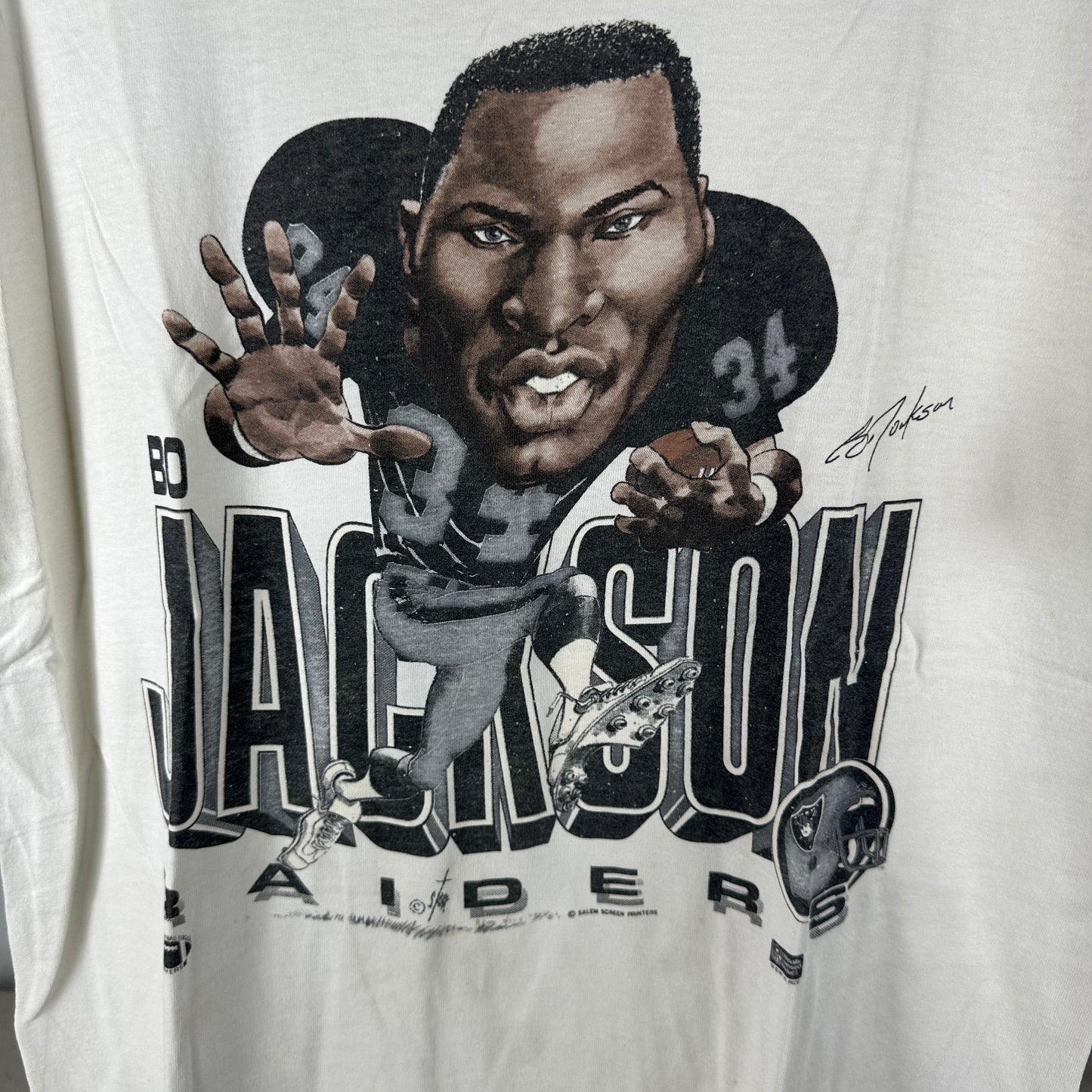 Vintage 90s Bo Jackson Los Angeles Raiders NFL Caricature Single Stitch T-Shirt