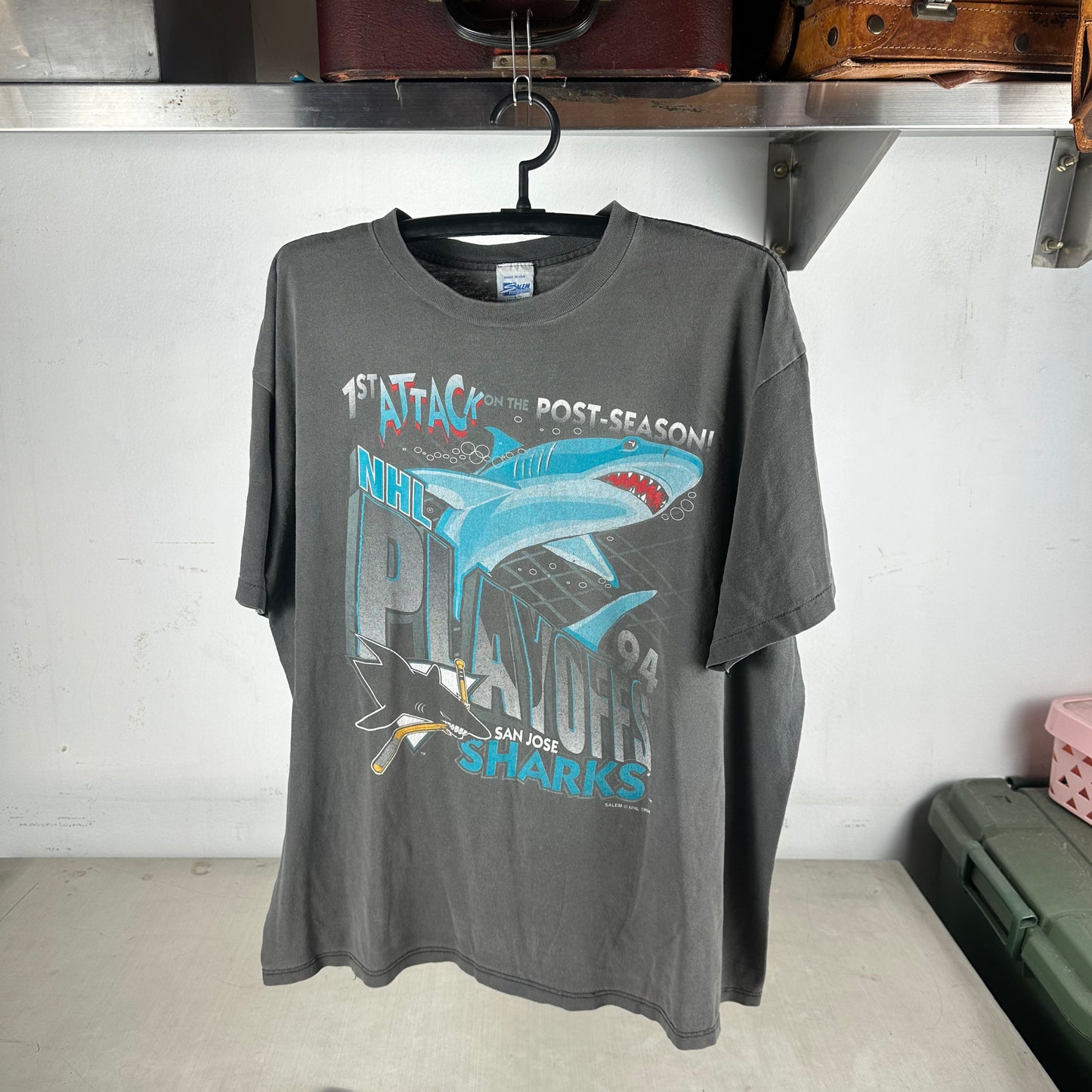 Vintage 1994 San Jose Sharks NHL Playoffs Salem Sportswear Single Stitch Faded T-shirt