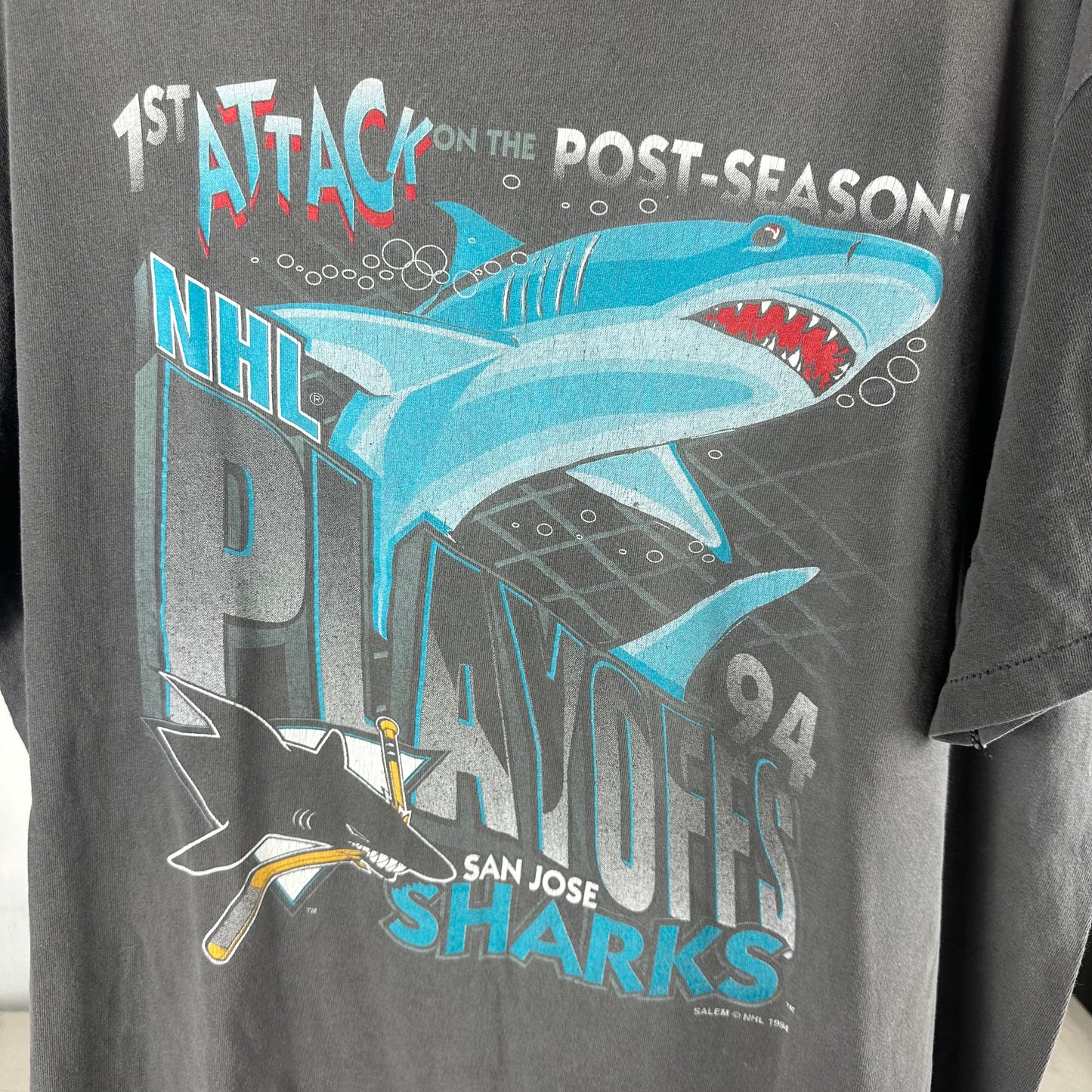 Vintage 1994 San Jose Sharks NHL Playoffs Salem Sportswear Single Stitch Faded T-shirt