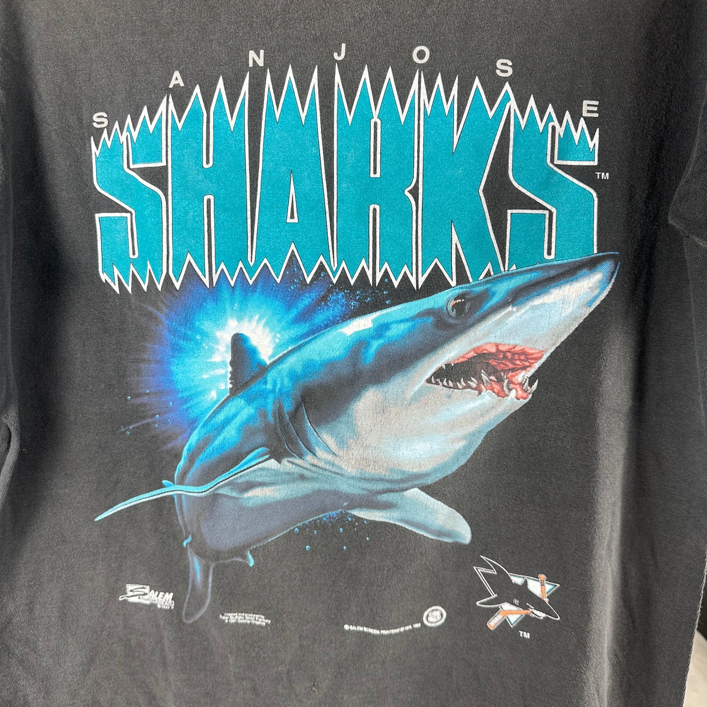Vintage 1992 San Jose Sharks NHL Salem Sportswear Graphic Single Stitch T-shirt