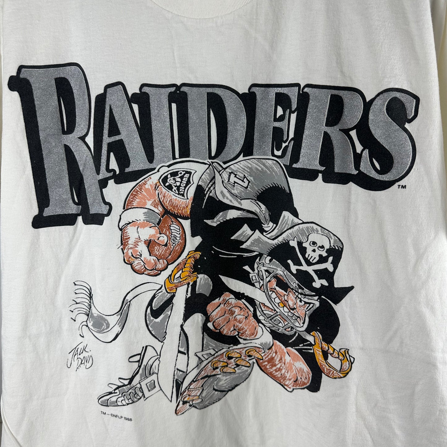 Vintage 1988 Los Angeles Raiders NFL Jack Davis Nutmeg Single Stitch T-shirt
