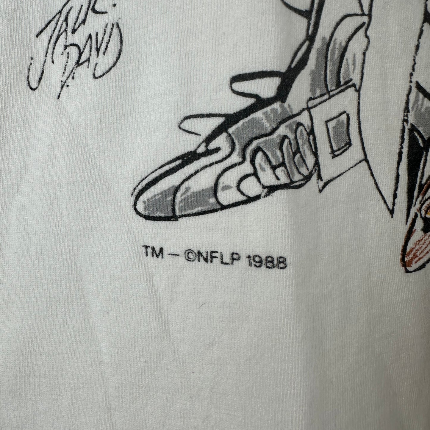 Vintage 1988 Los Angeles Raiders NFL Jack Davis Nutmeg Single Stitch T-shirt