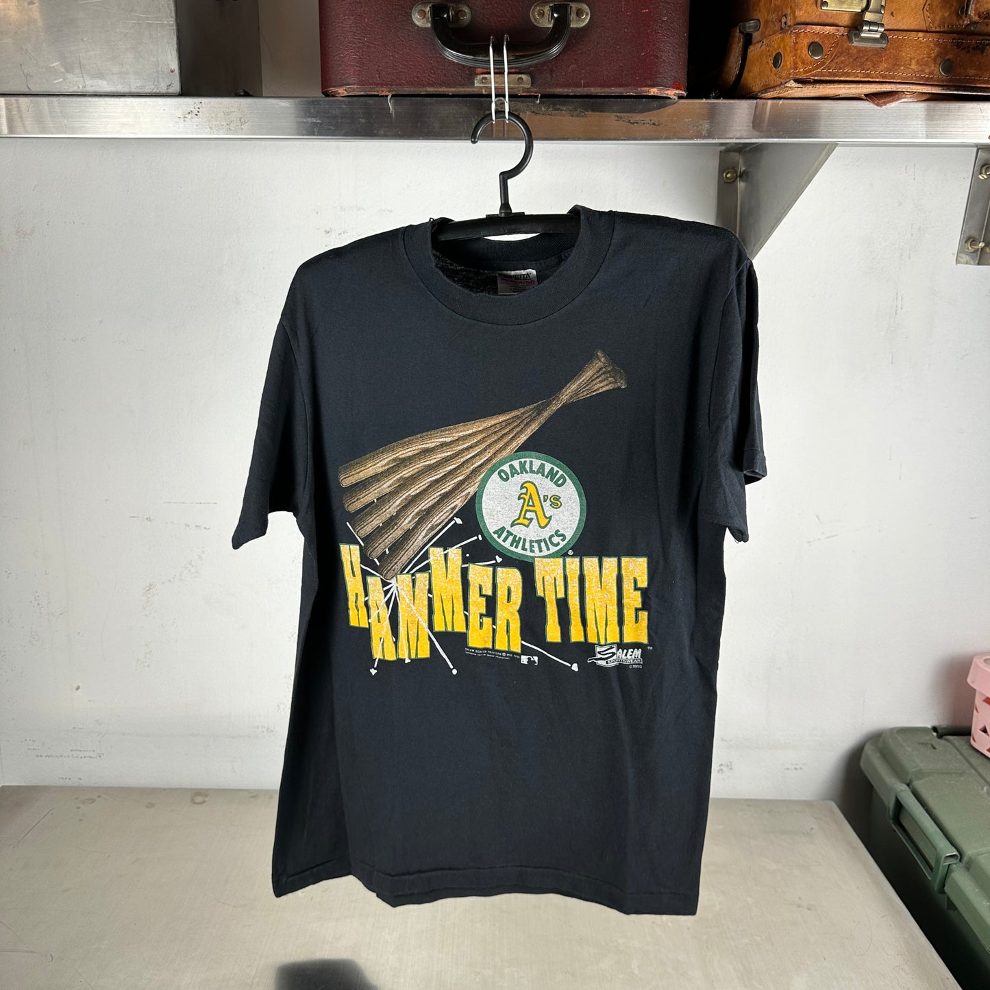 Vintage 1990 Oakland Athletics MLB Hammer Time Graphic Single Stitch T-shirt