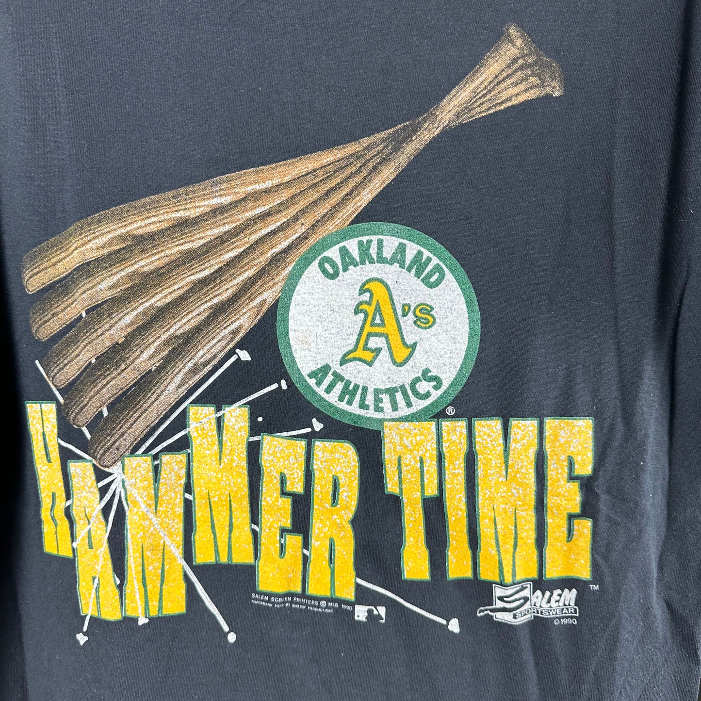Vintage 1990 Oakland Athletics MLB Hammer Time Graphic Single Stitch T-shirt