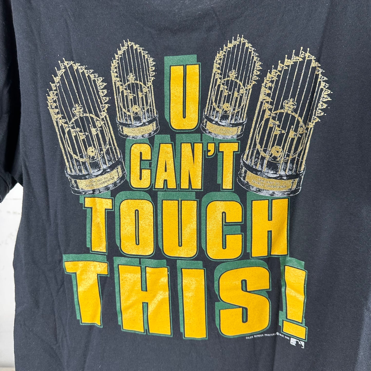 Vintage 1990 Oakland Athletics MLB Hammer Time Graphic Single Stitch T-shirt