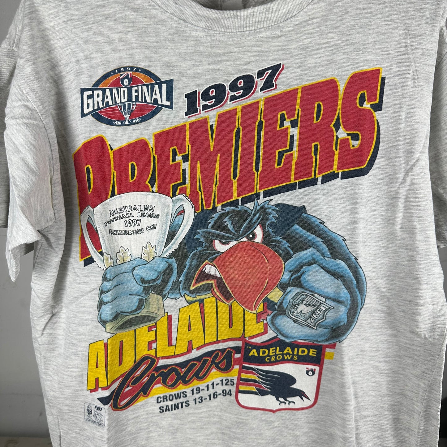Vintage 1997 Adelaide Crows AFL Premiers Grand Final Mascot Graphic T-shirt