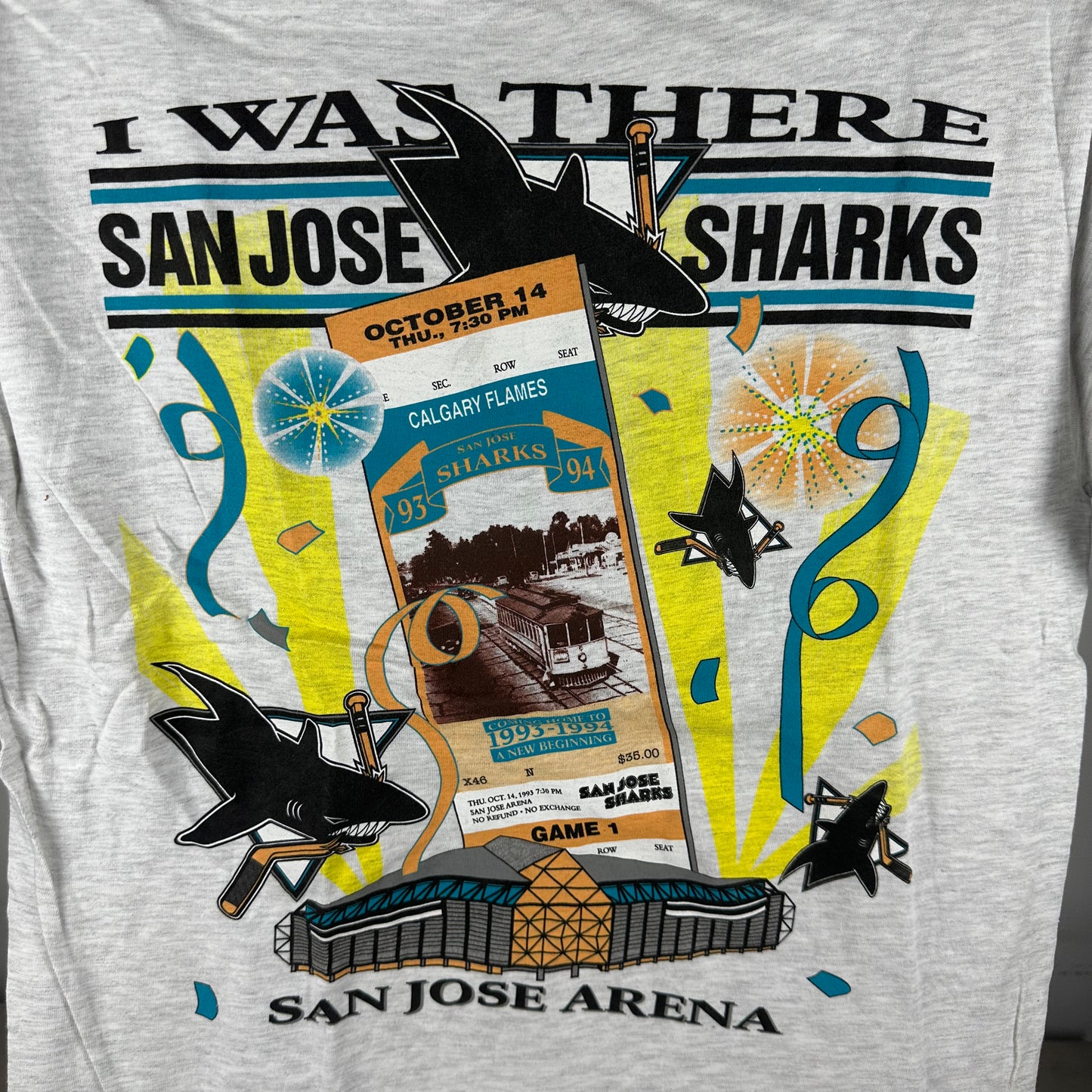 Vintage 1993 San Jose Sharks NHL I Was There Single Stitch T-shirt