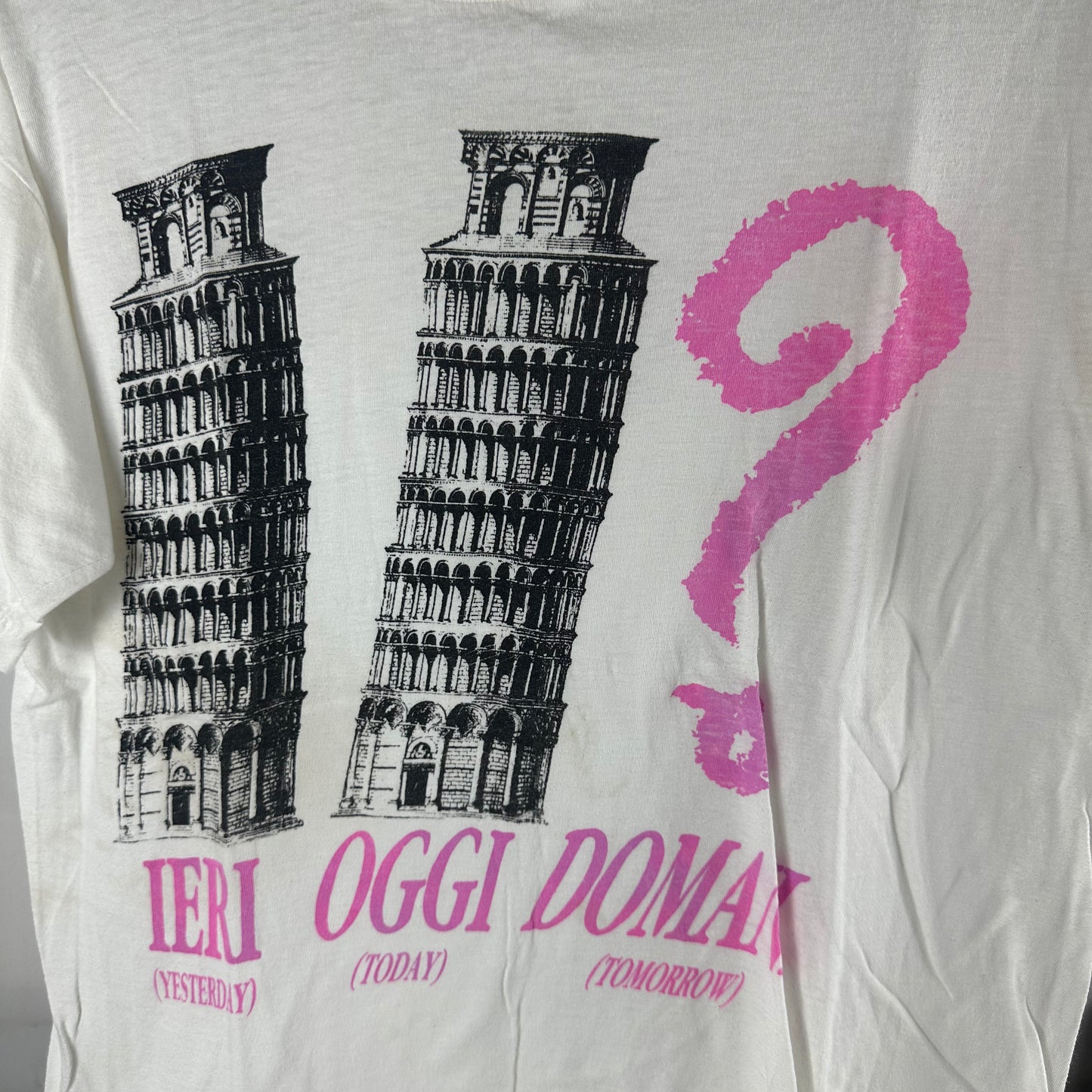 Vintage 80s 90s Yesterday Today Tomorrow Italian Tower of Pisa Graphic T-shirt