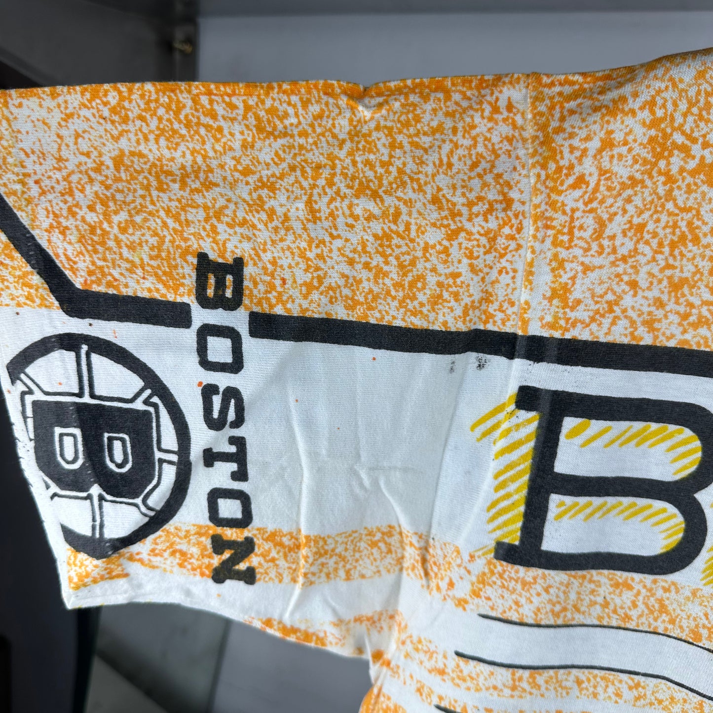 Vintage 1991 Boston Bruins Hockey NHL All Over Print Single Stitch T-Shirt